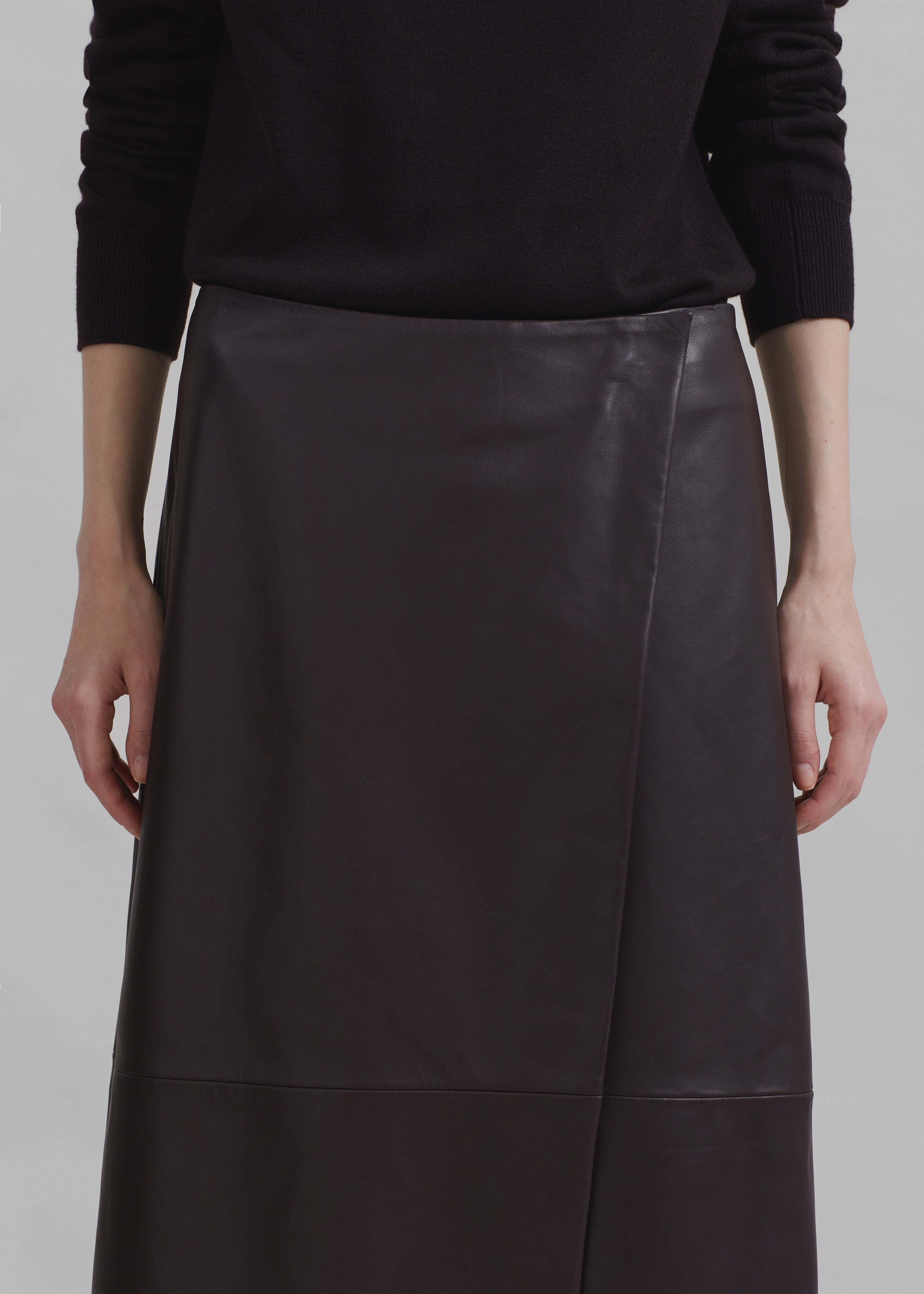 Hedi Leather Midi Wrap Skirt - Dark Plum - 5