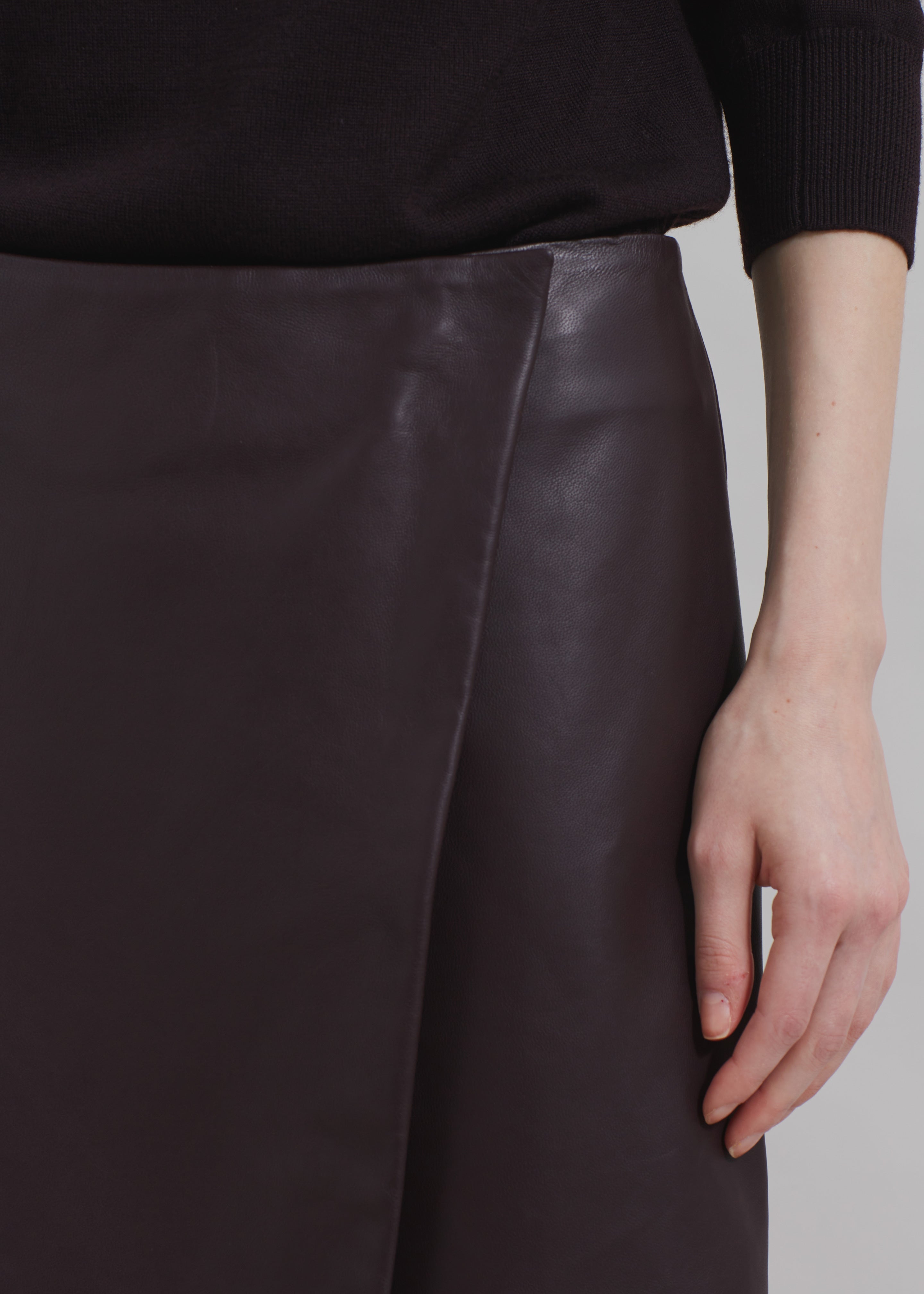 Hedi Leather Midi Wrap Skirt - Dark Plum - 6