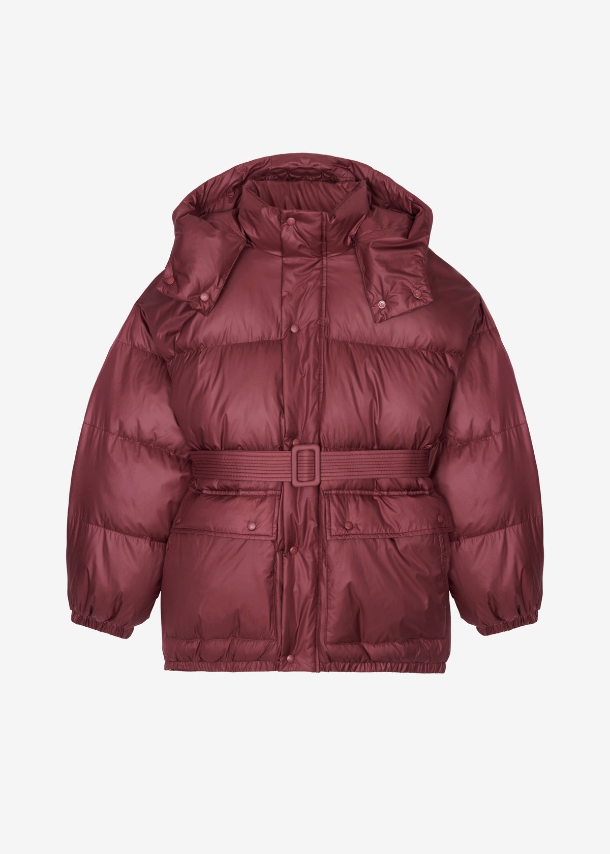 Hedon Belted Puffer Jacket - Burgundy - 8