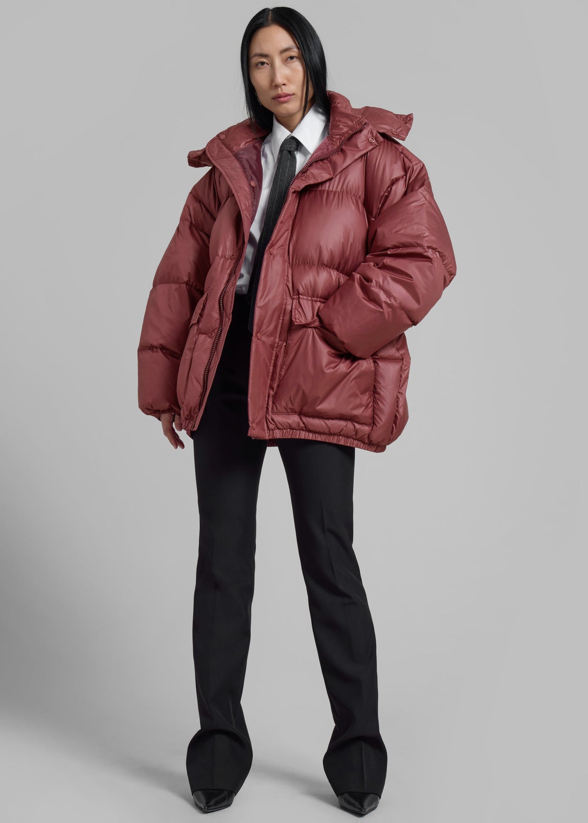 Hedon Belted Puffer Jacket - Burgundy - 1