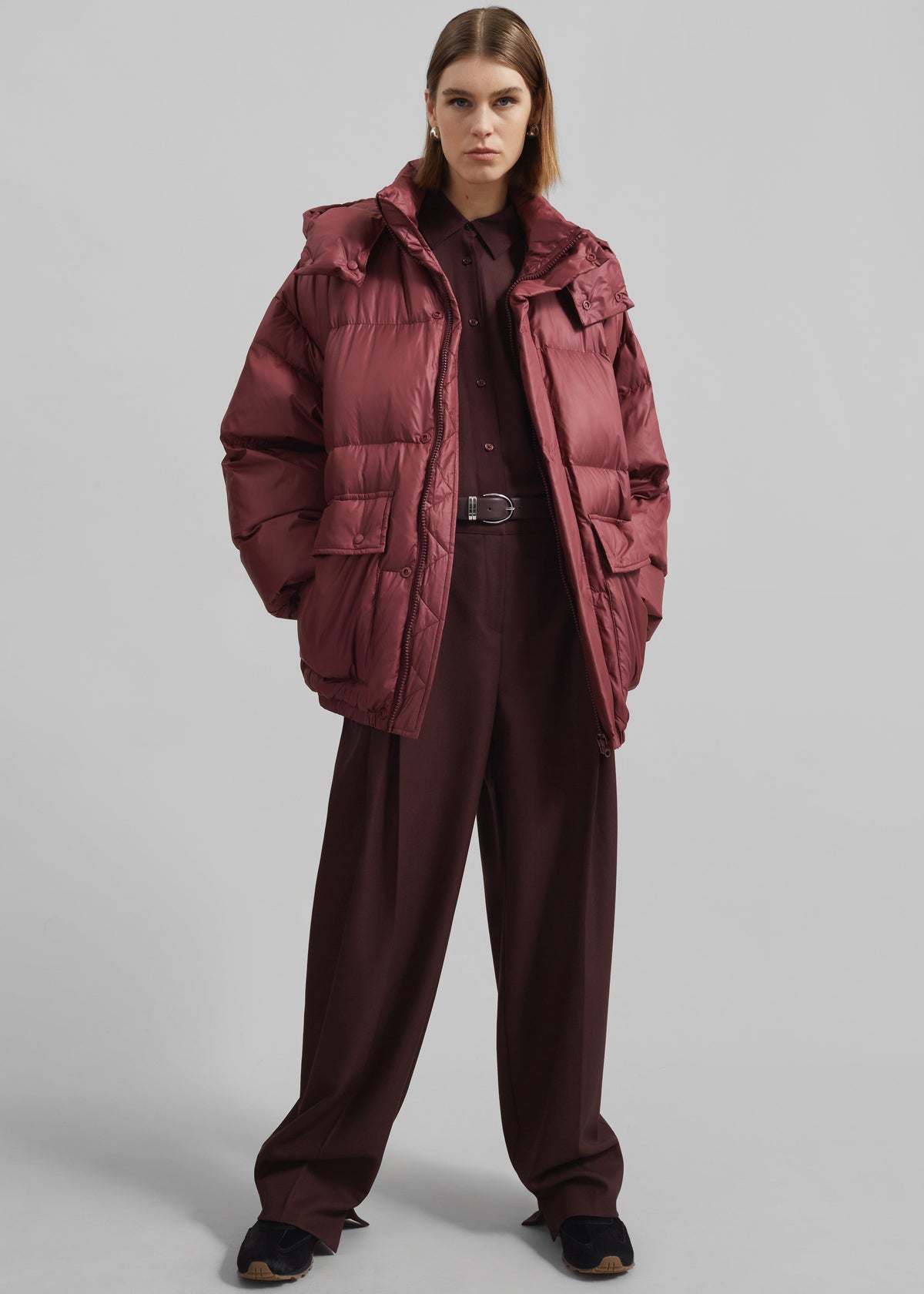 Hedon Belted Puffer Jacket - Burgundy - 3