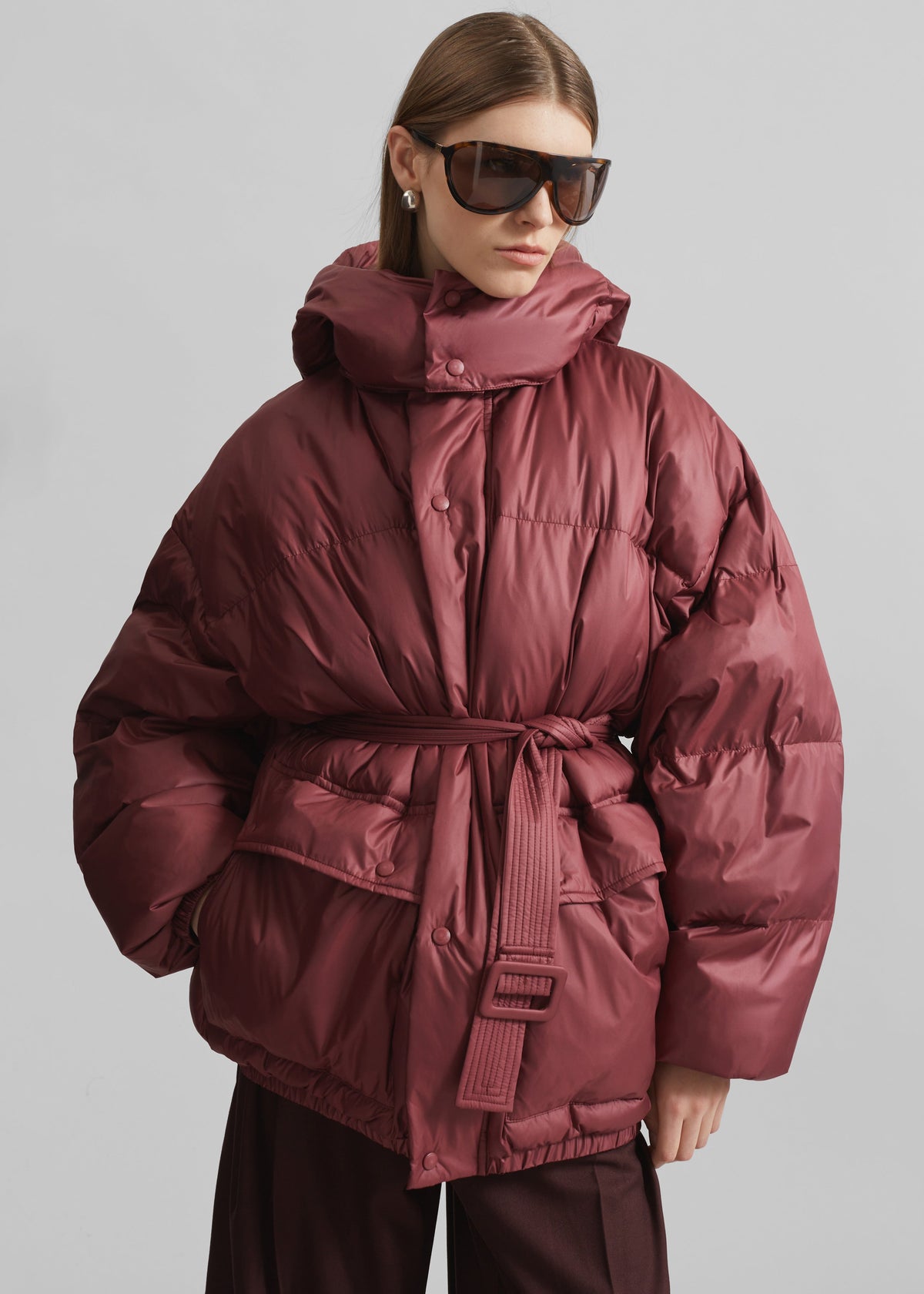 Hedon Belted Puffer Jacket - Burgundy - 2