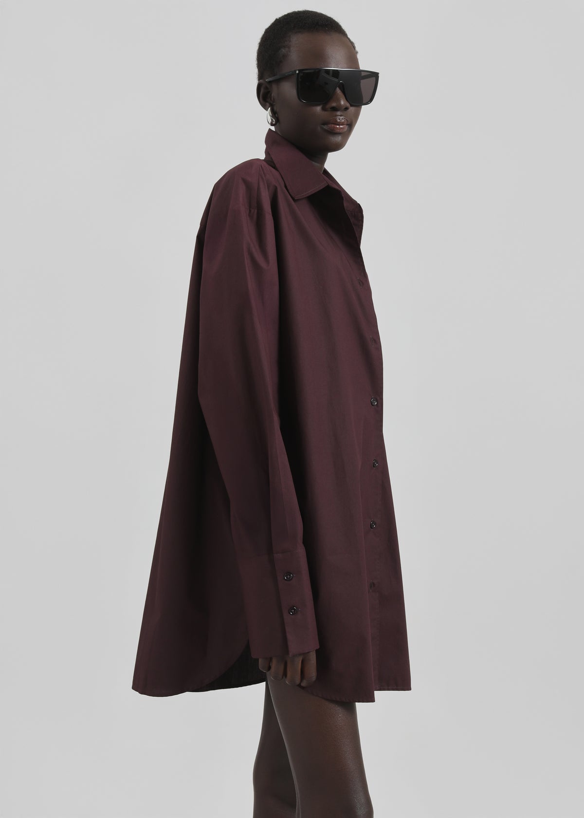 Helen Organic Cotton Long Shirt - Dark Plum - 4