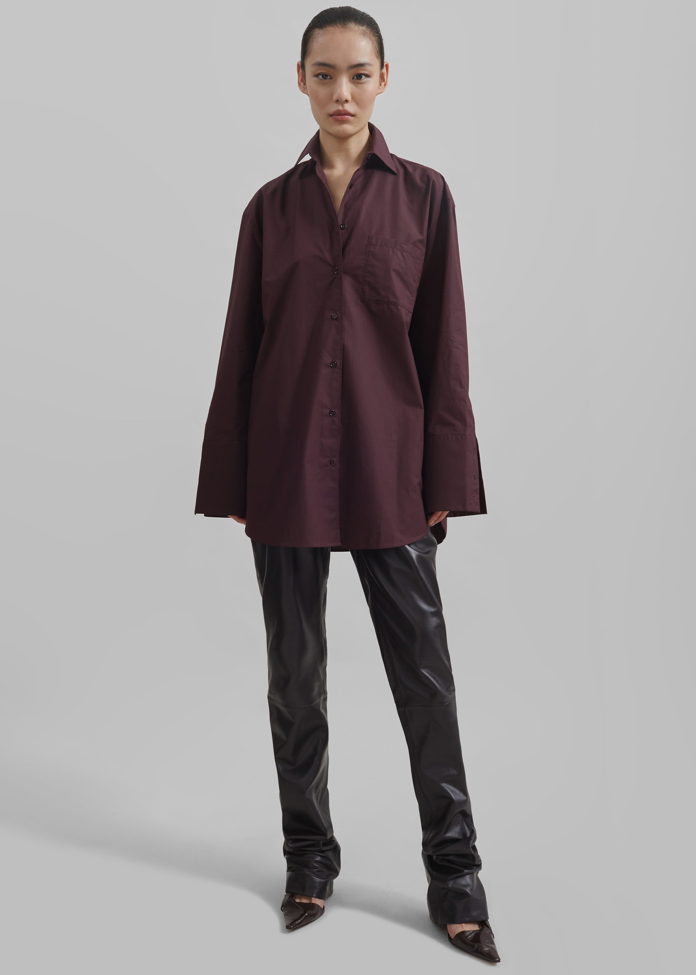 Helen Organic Cotton Long Shirt - Dark Plum - 3