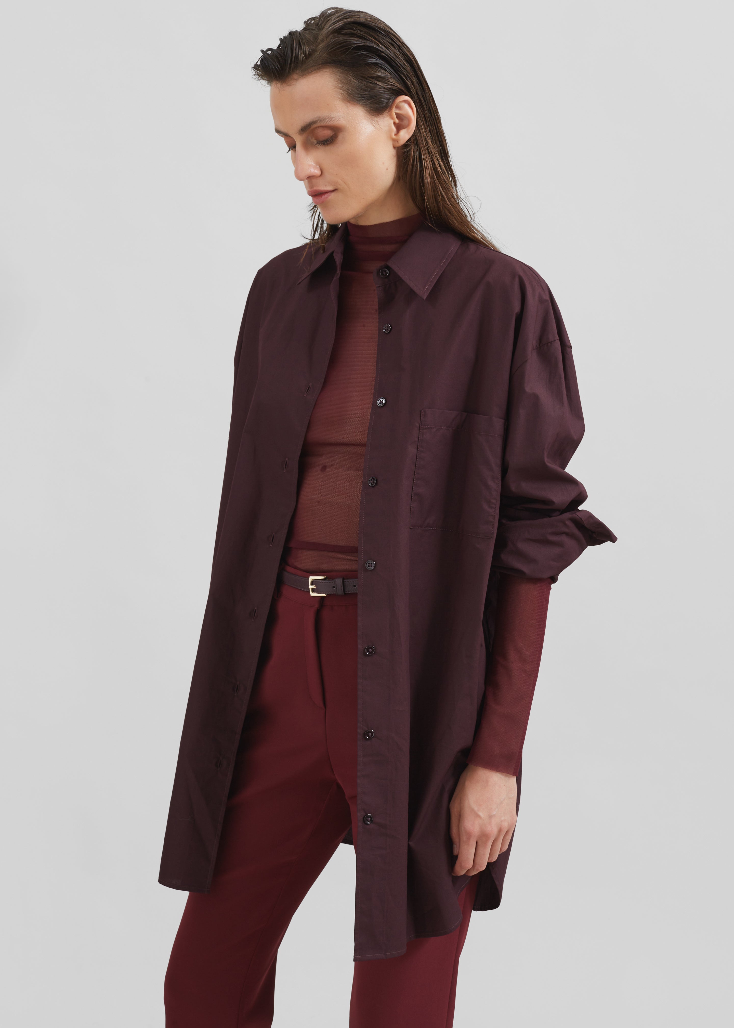 Helen Organic Cotton Long Shirt - Dark Plum - 8