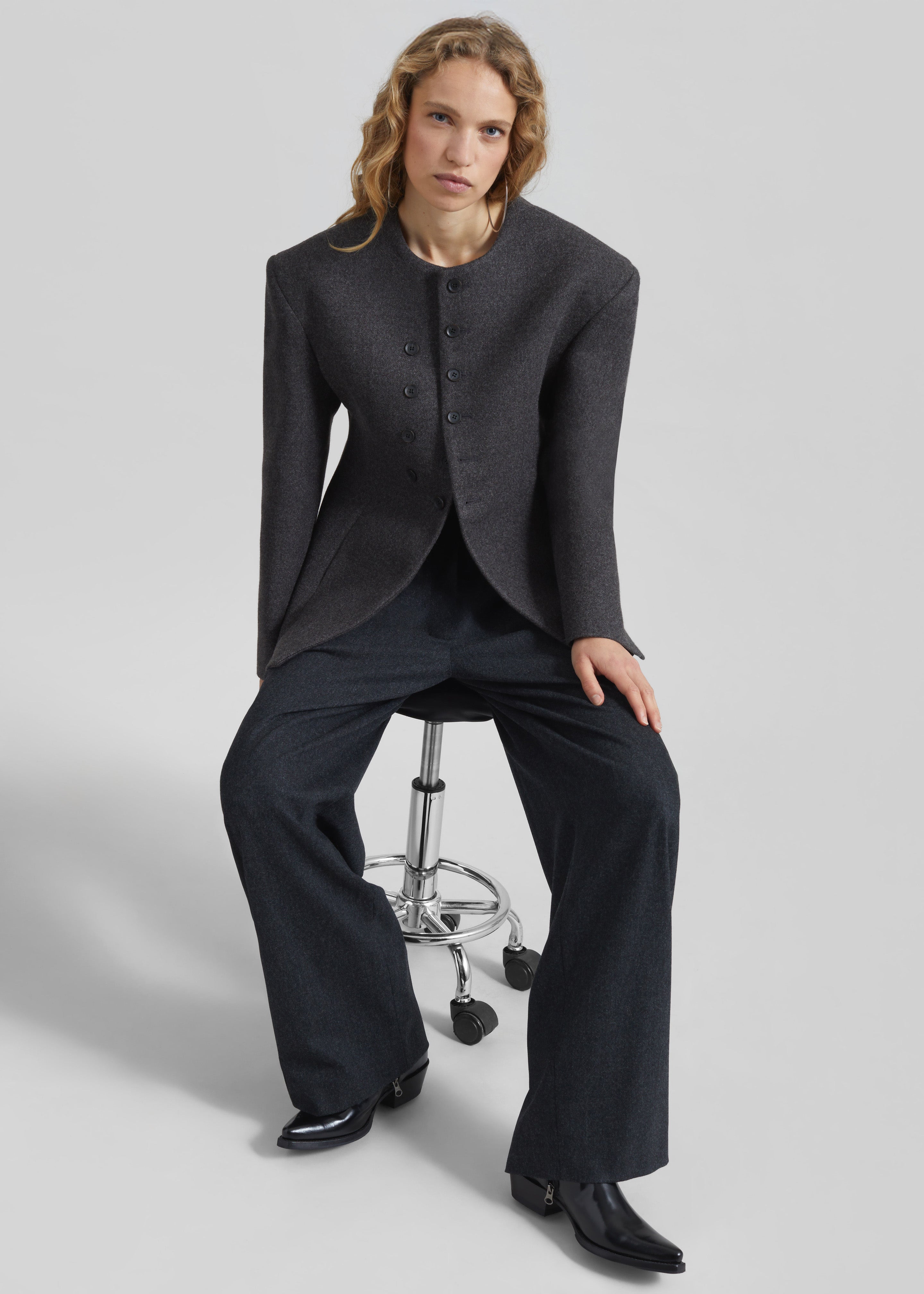 Helga Collarless Tailored Blazer - Dark Grey - 7