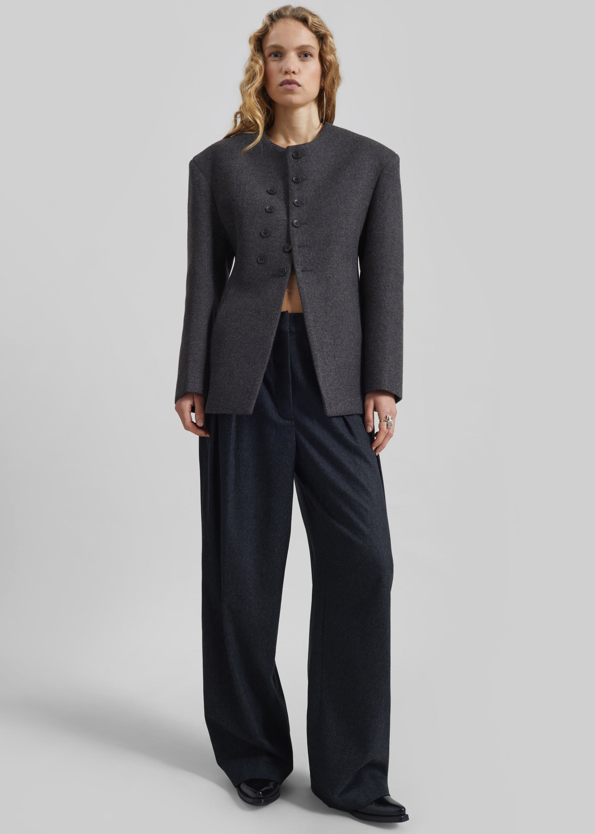 Shop the look image for Helga Collarless Tailored Blazer - Dark Grey