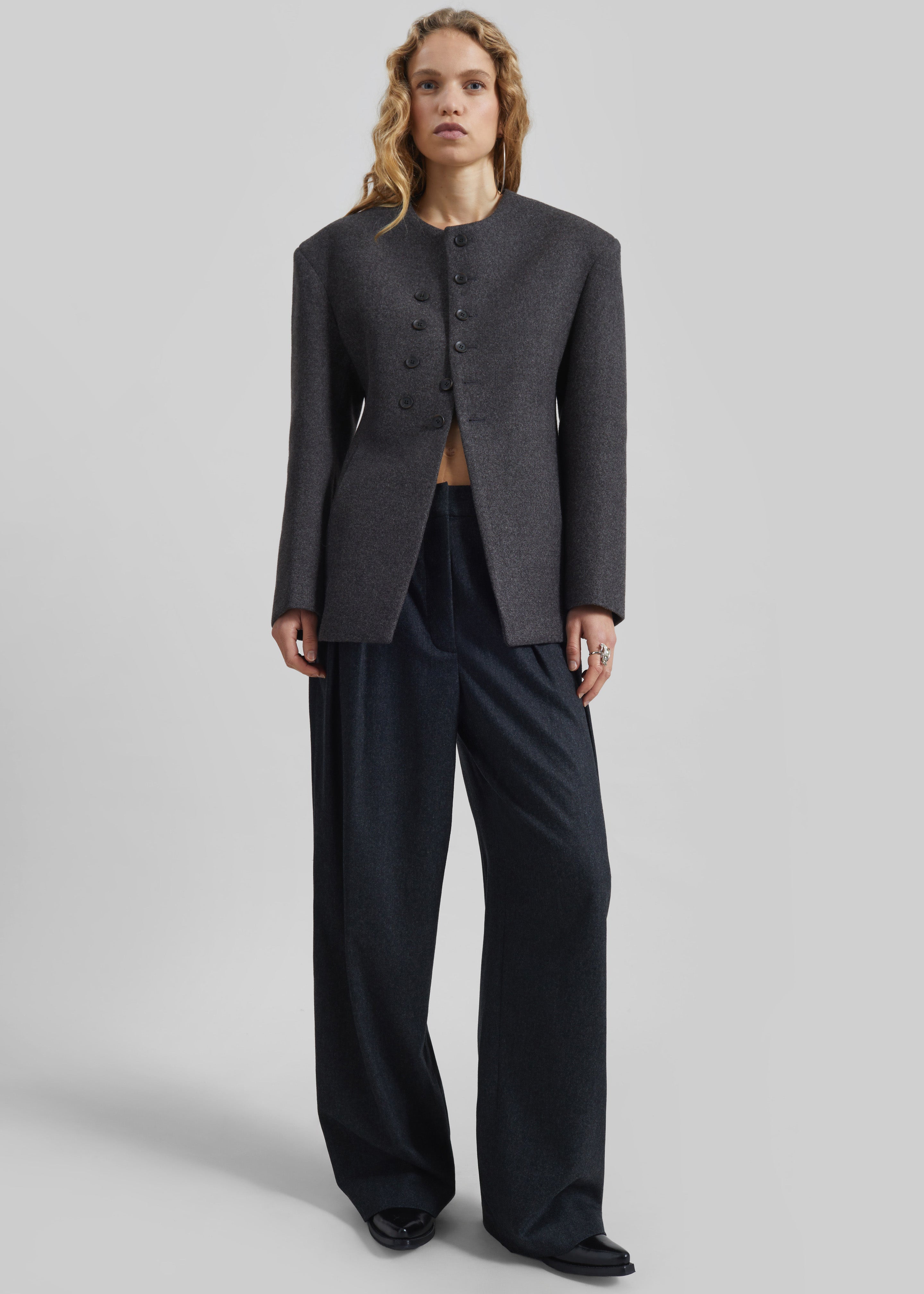 Helga Collarless Tailored Blazer - Dark Grey - 5