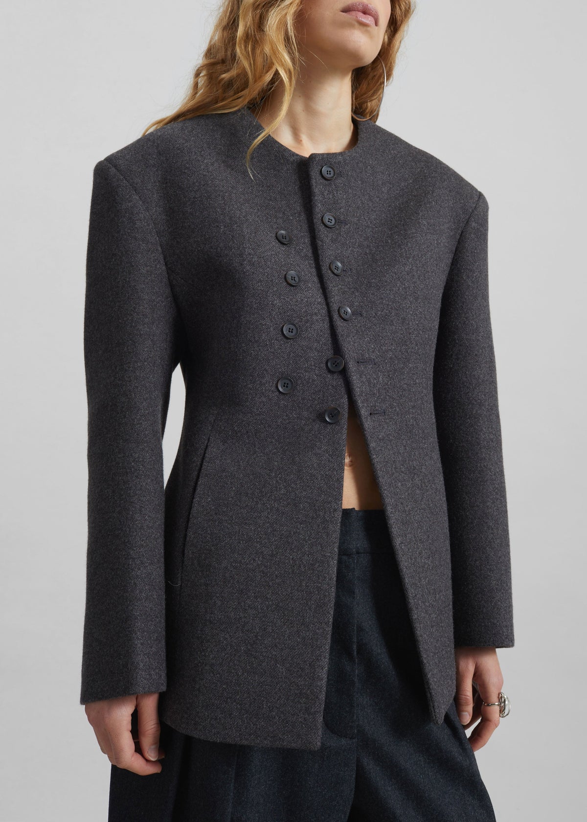 Helga Collarless Tailored Blazer - Dark Grey - 4