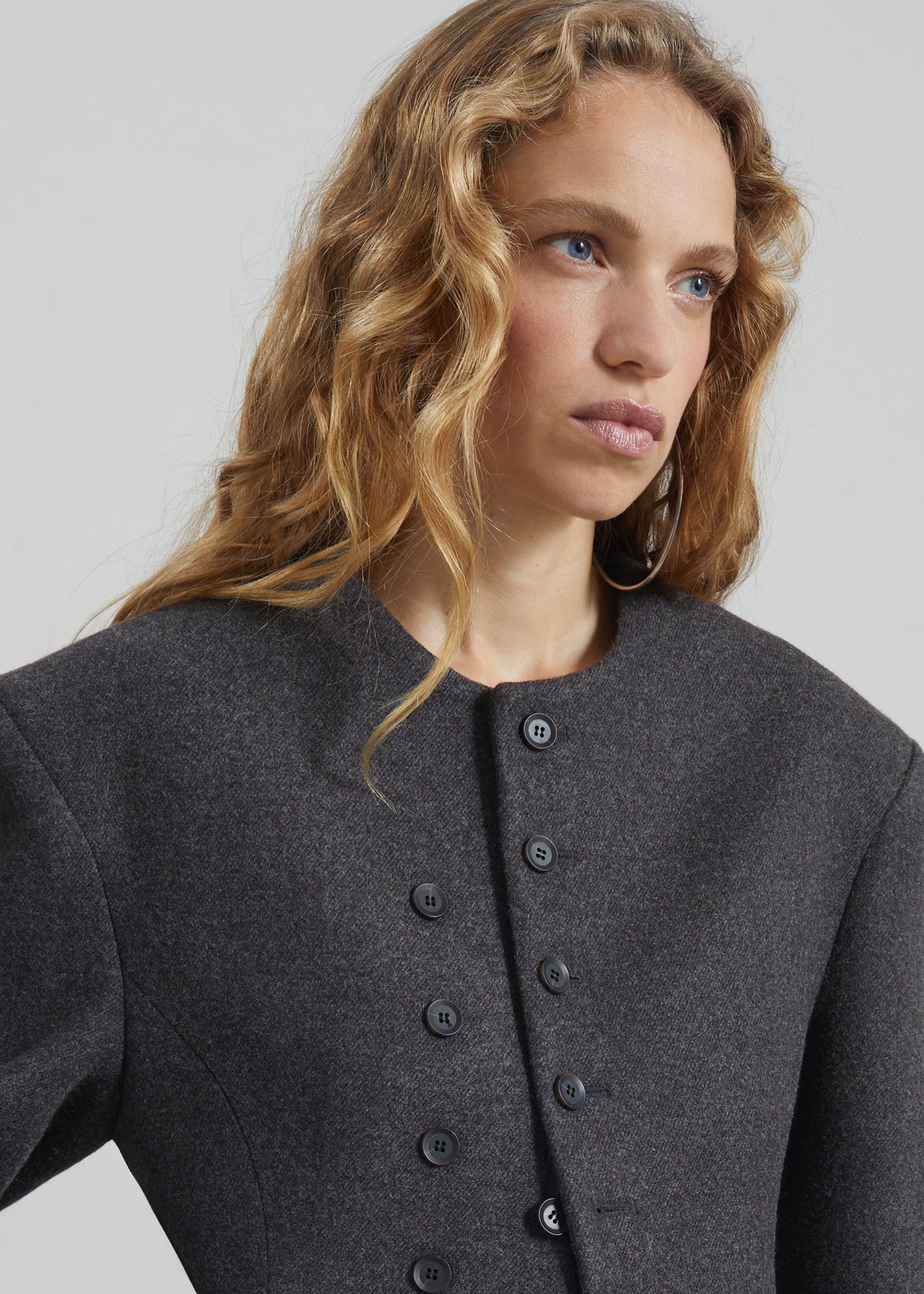 Helga Collarless Tailored Blazer - Dark Grey - 3