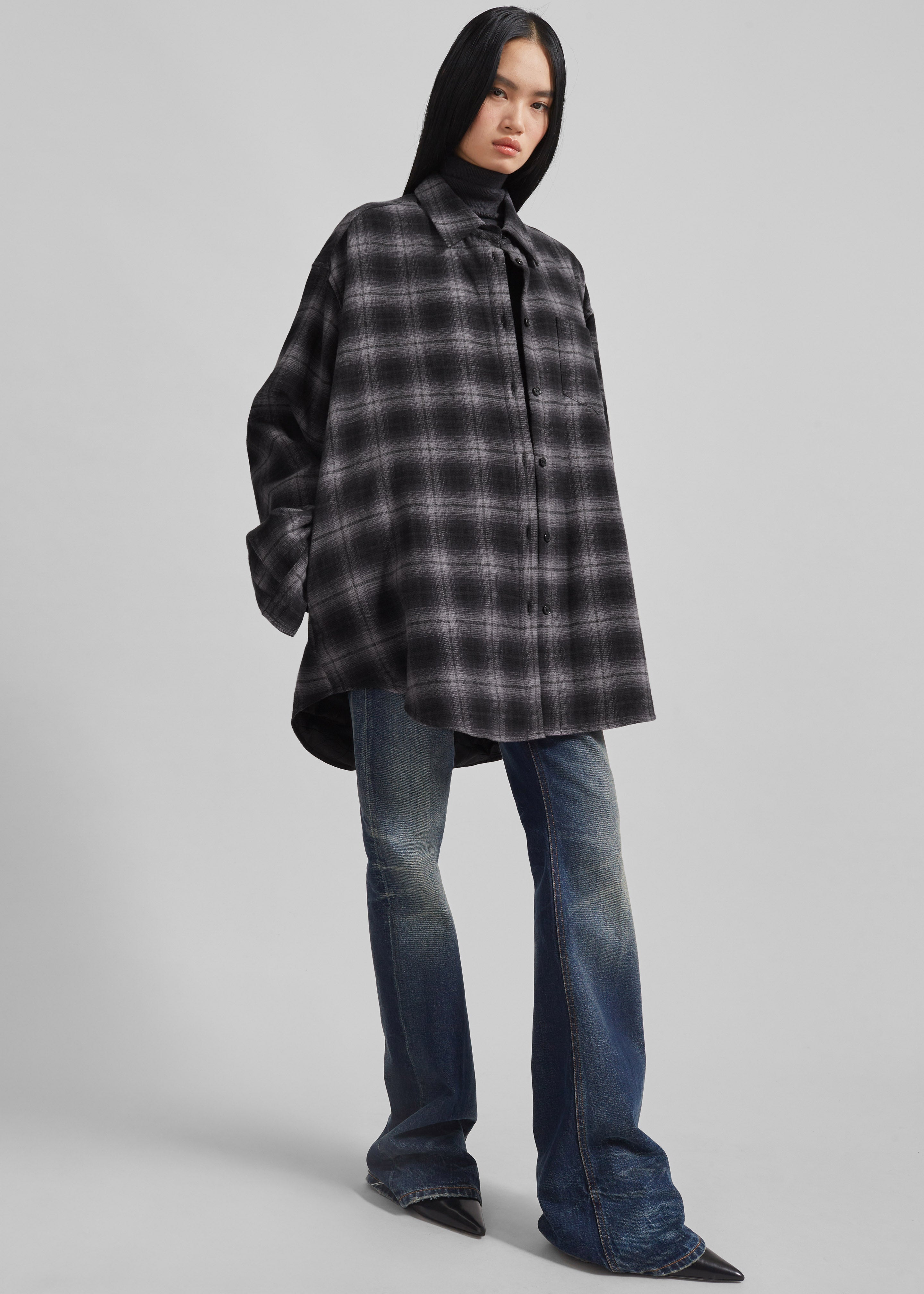 Helka Flannel Quilted Shirt - Charcoal - 1