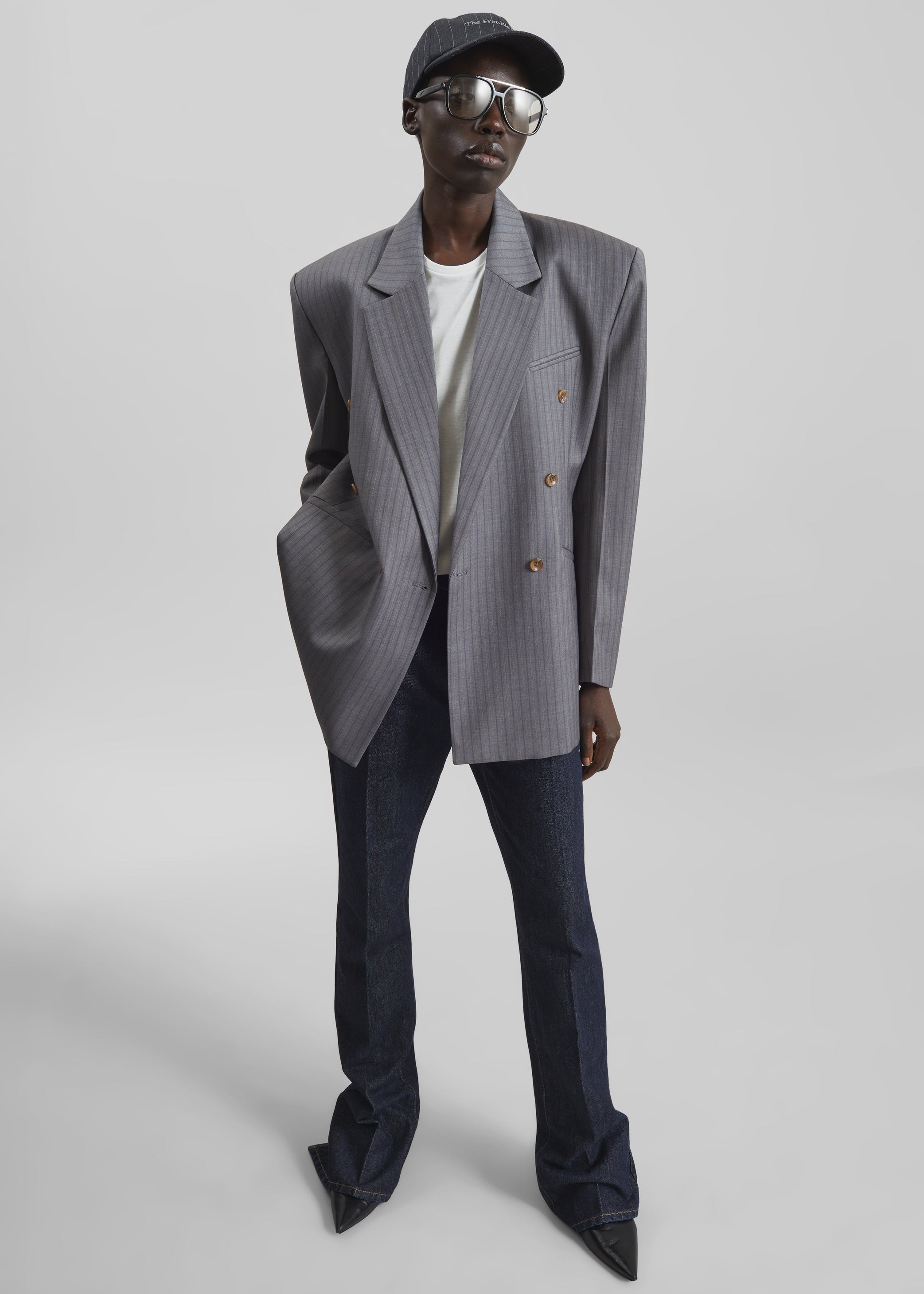 Shop the look image for Helmond Double-Breasted Blazer - Grey Multi Stripe