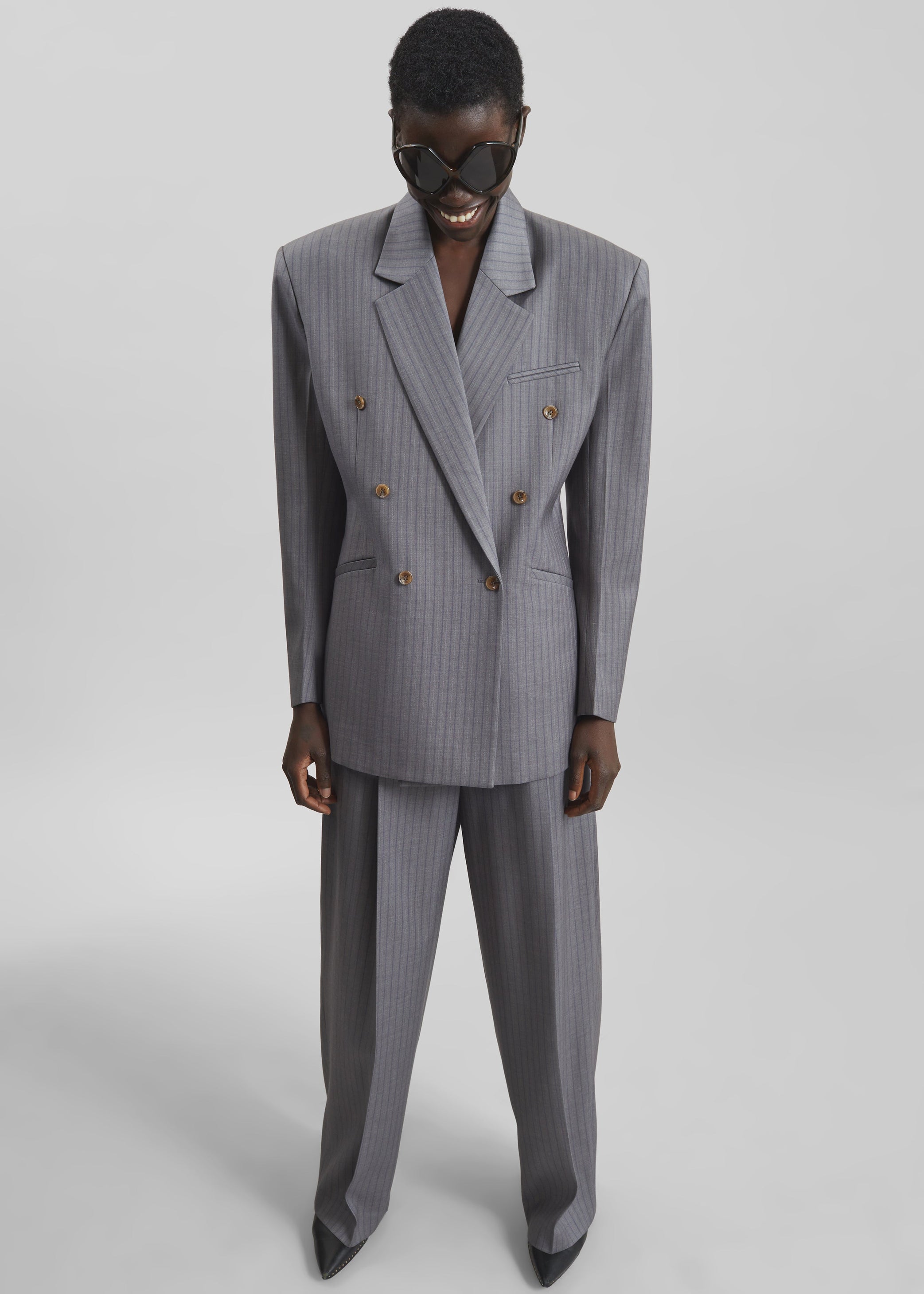Shop the look image for Helmond Double-Breasted Blazer - Grey Multi Stripe