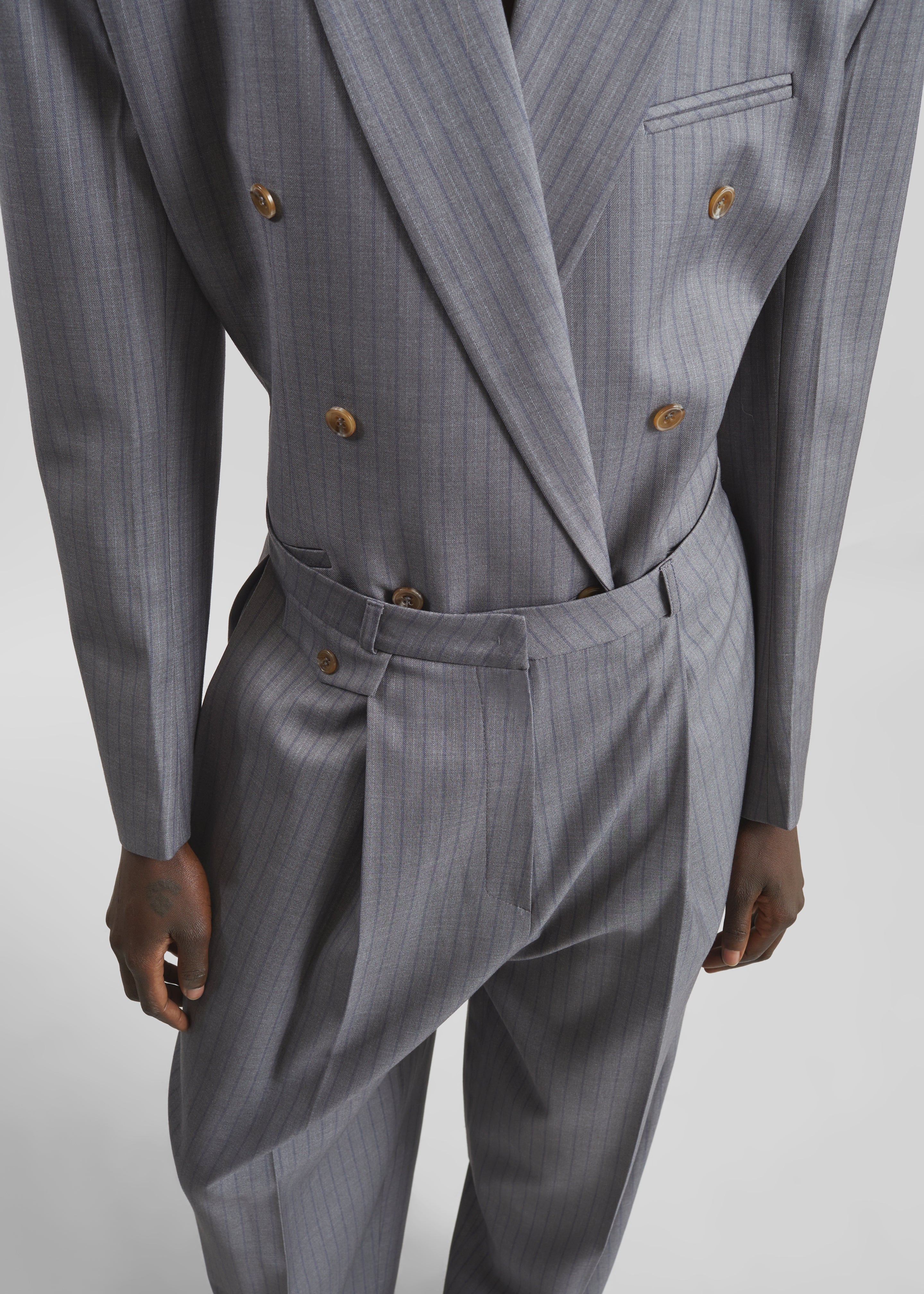 Helmond Double-Breasted Blazer - Grey Multi Stripe - 8