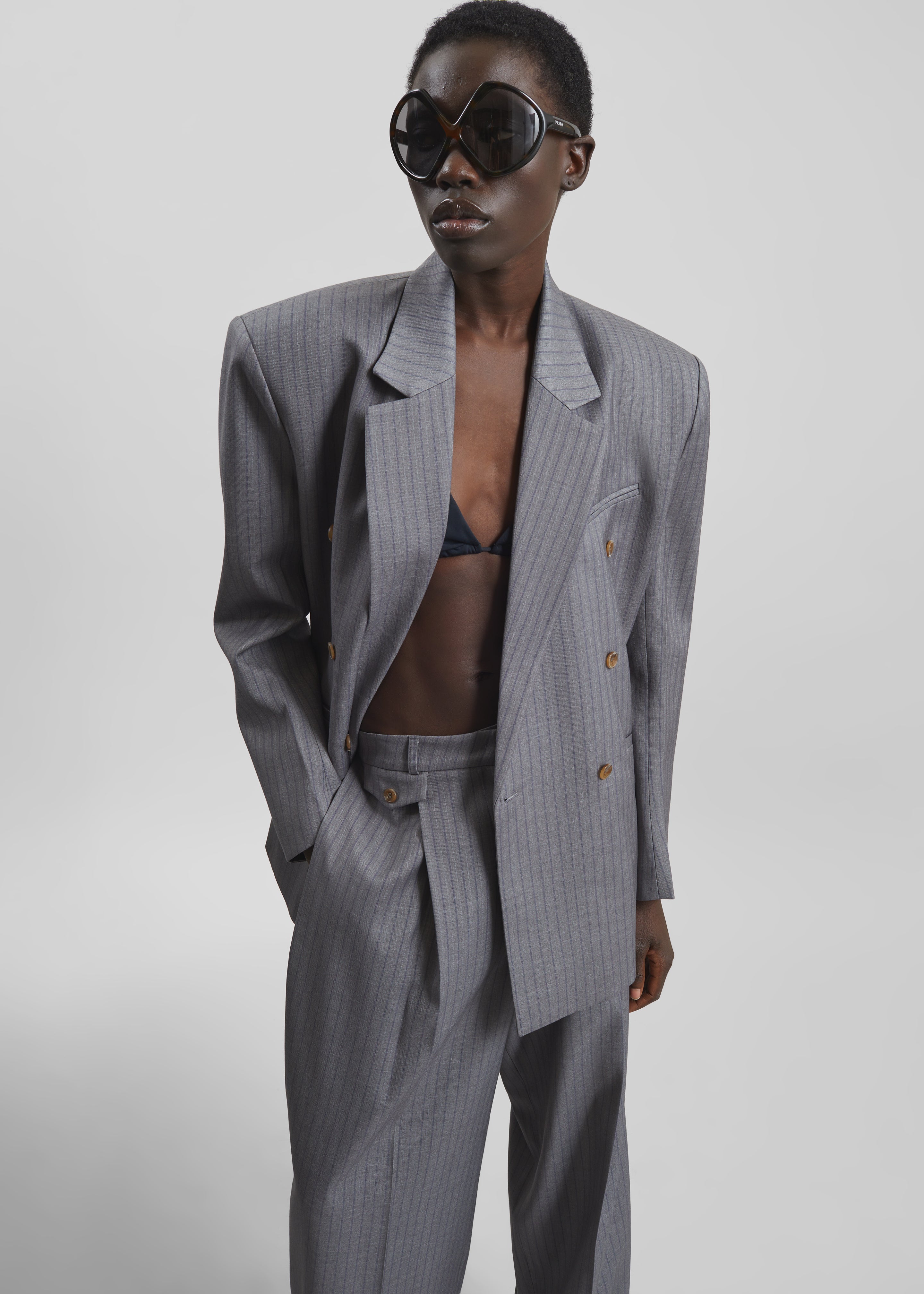 Helmond Double-Breasted Blazer - Grey Multi Stripe - 1