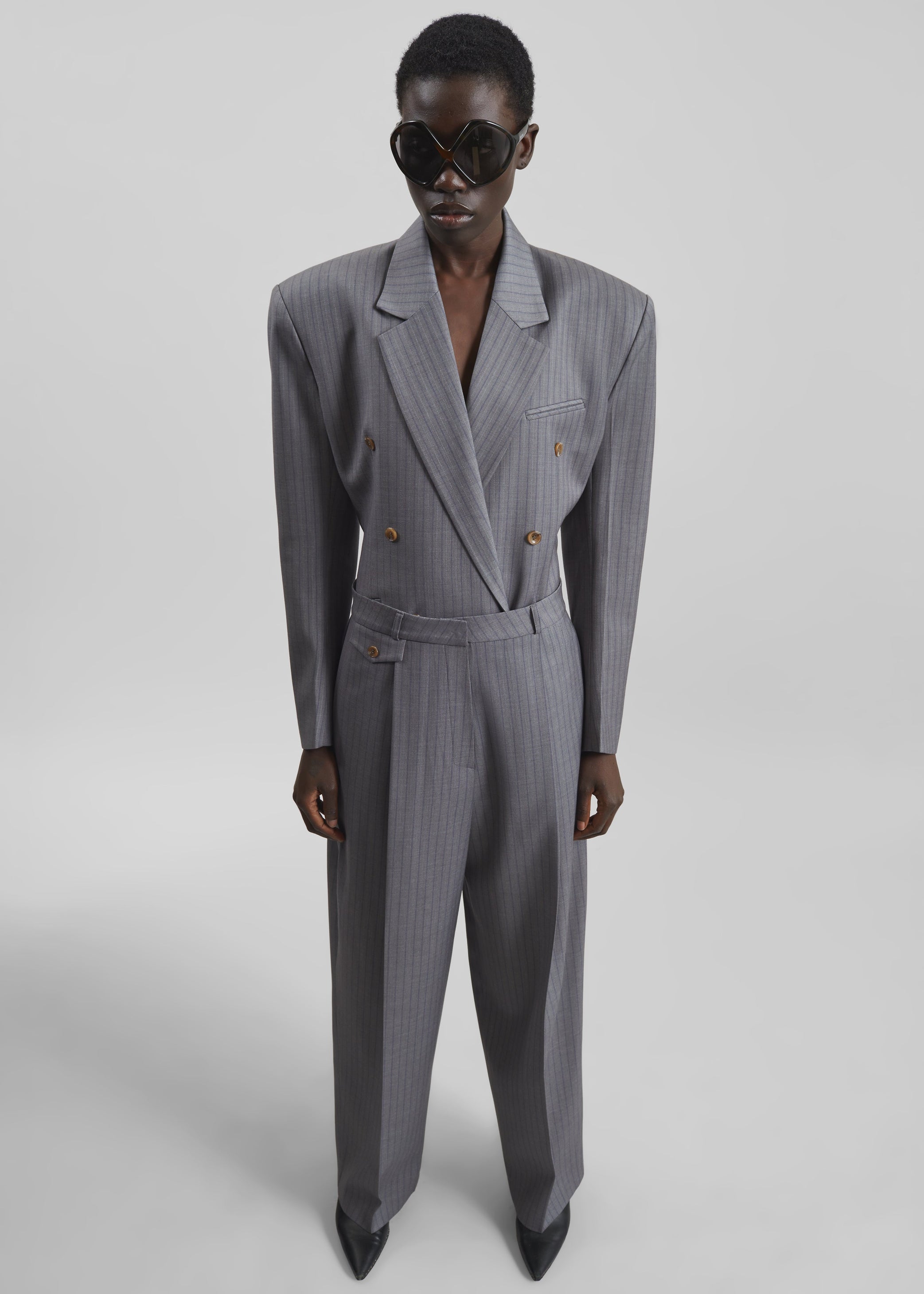 Shop the look image for Helmond Pleated Trousers - Grey Multi Stripe