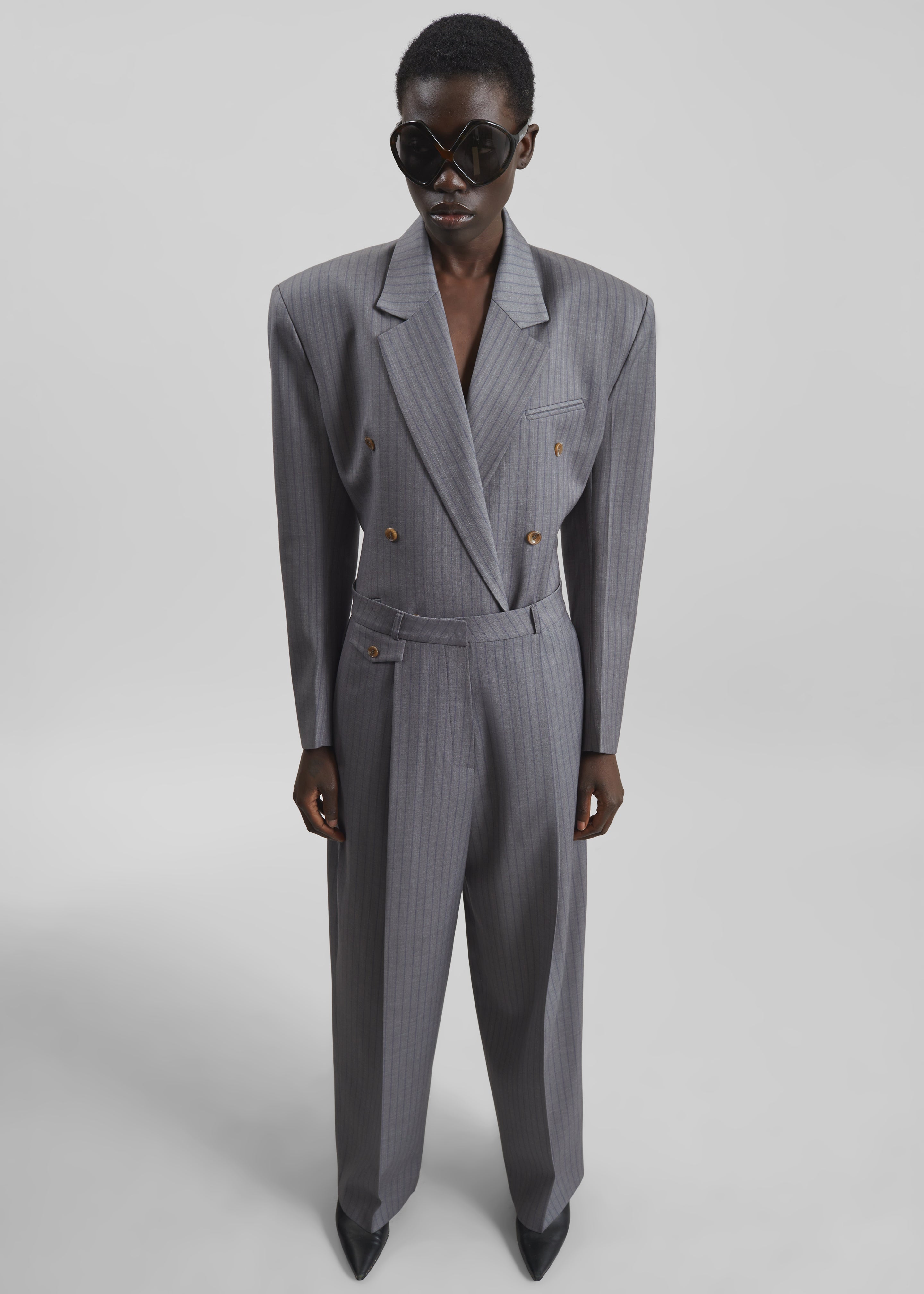 Helmond Pleated Trousers - Grey Multi Stripe - 1