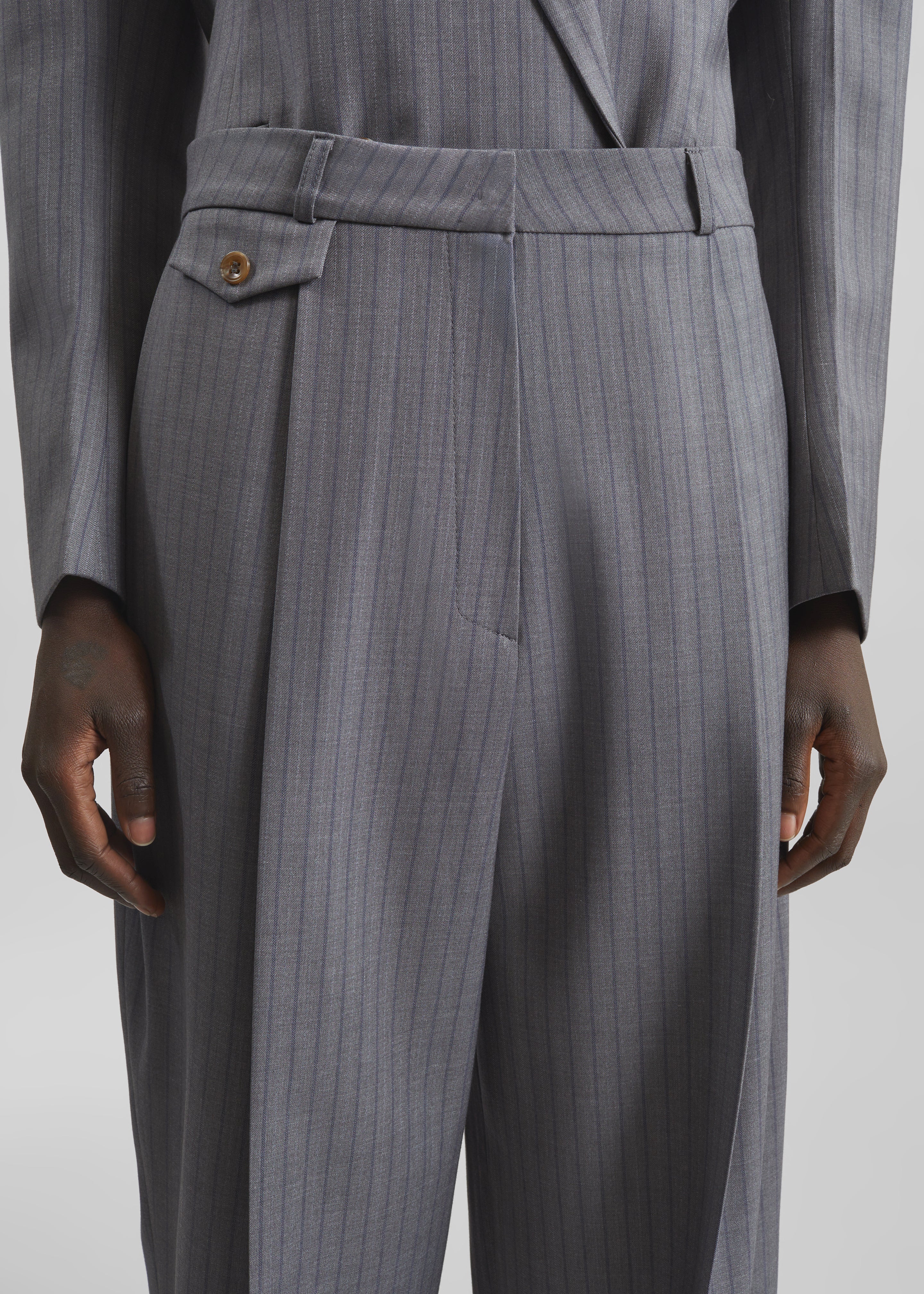 Helmond Pleated Trousers - Grey Multi Stripe - 3