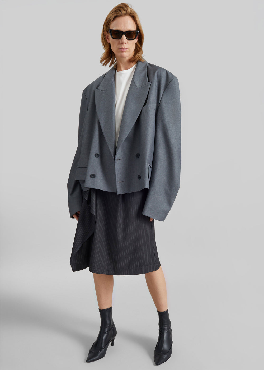 Helna Boxy Cropped Blazer - Grey