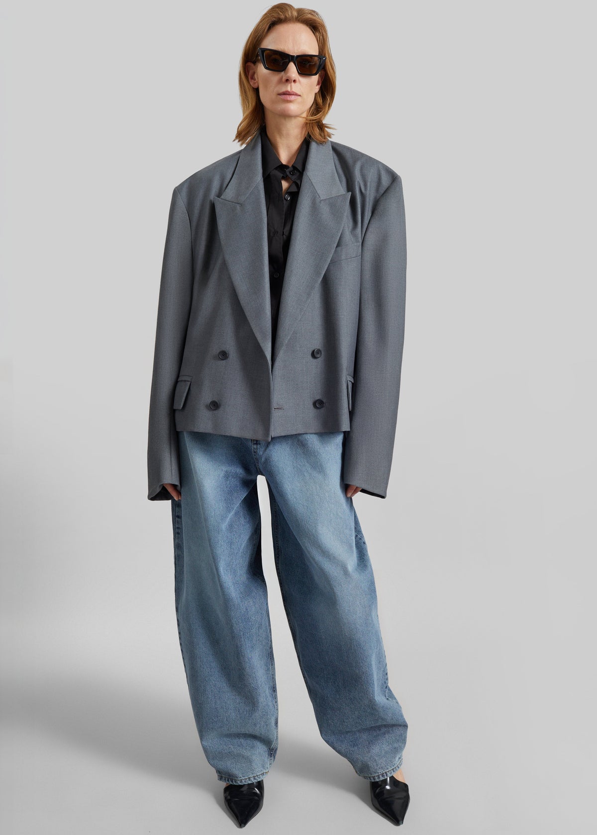 Helna Boxy Cropped Blazer - Grey - 2