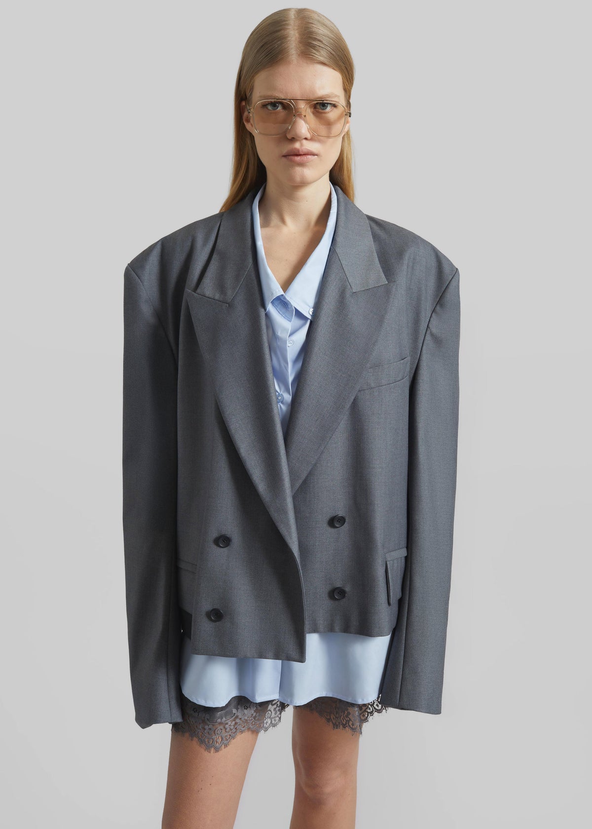 Helna Boxy Cropped Blazer - Grey - 5