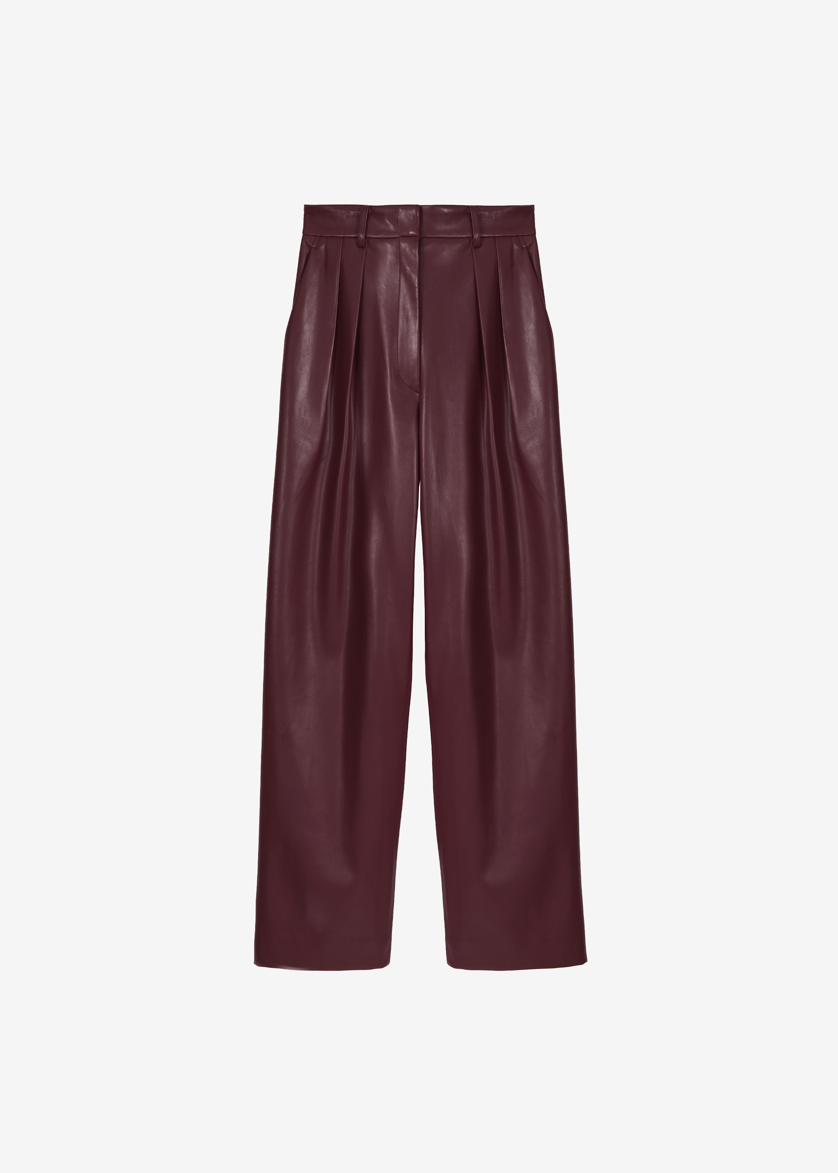 Helsinki Faux Leather Pants - Burgundy - 12