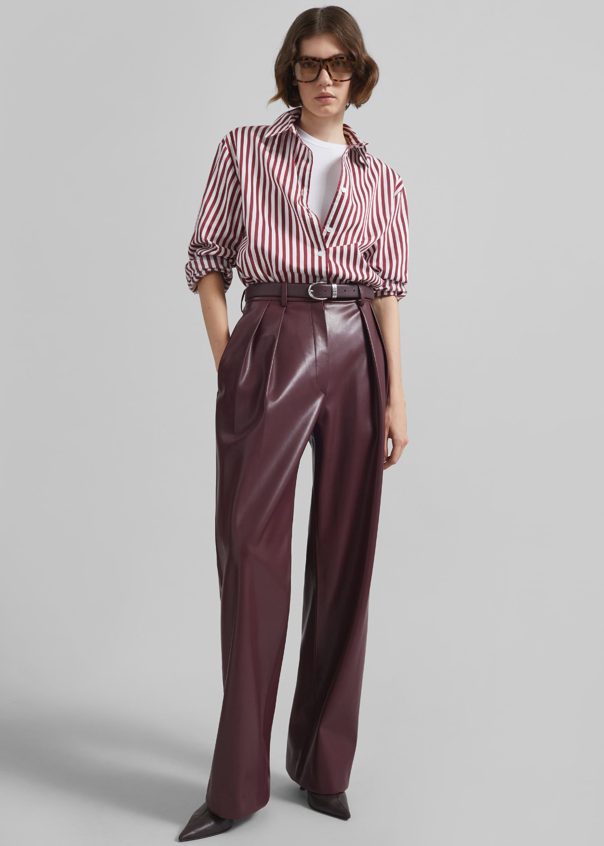 Shop the look image for Helsinki Faux Leather Pants - Burgundy