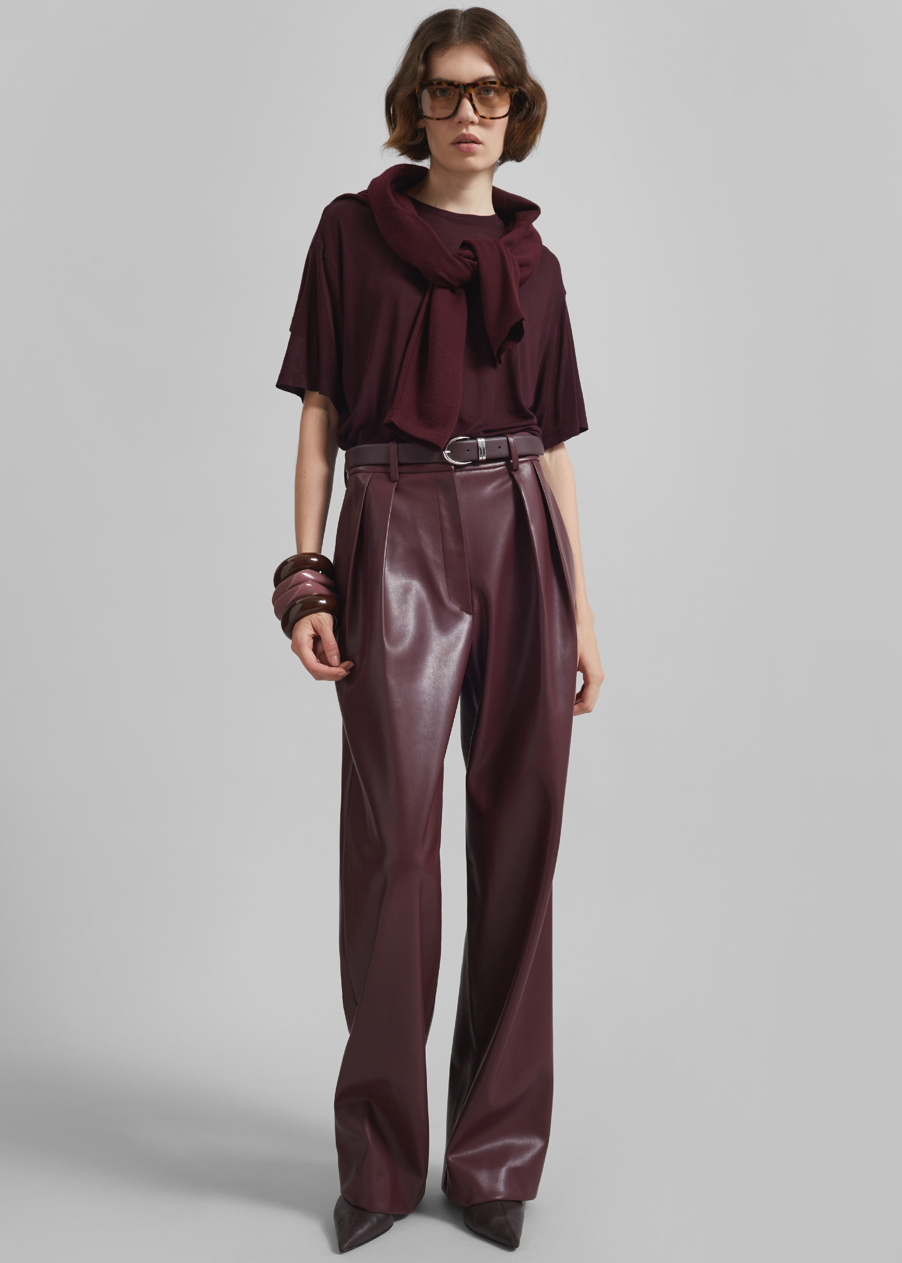 Helsinki Faux Leather Pants - Burgundy - 5