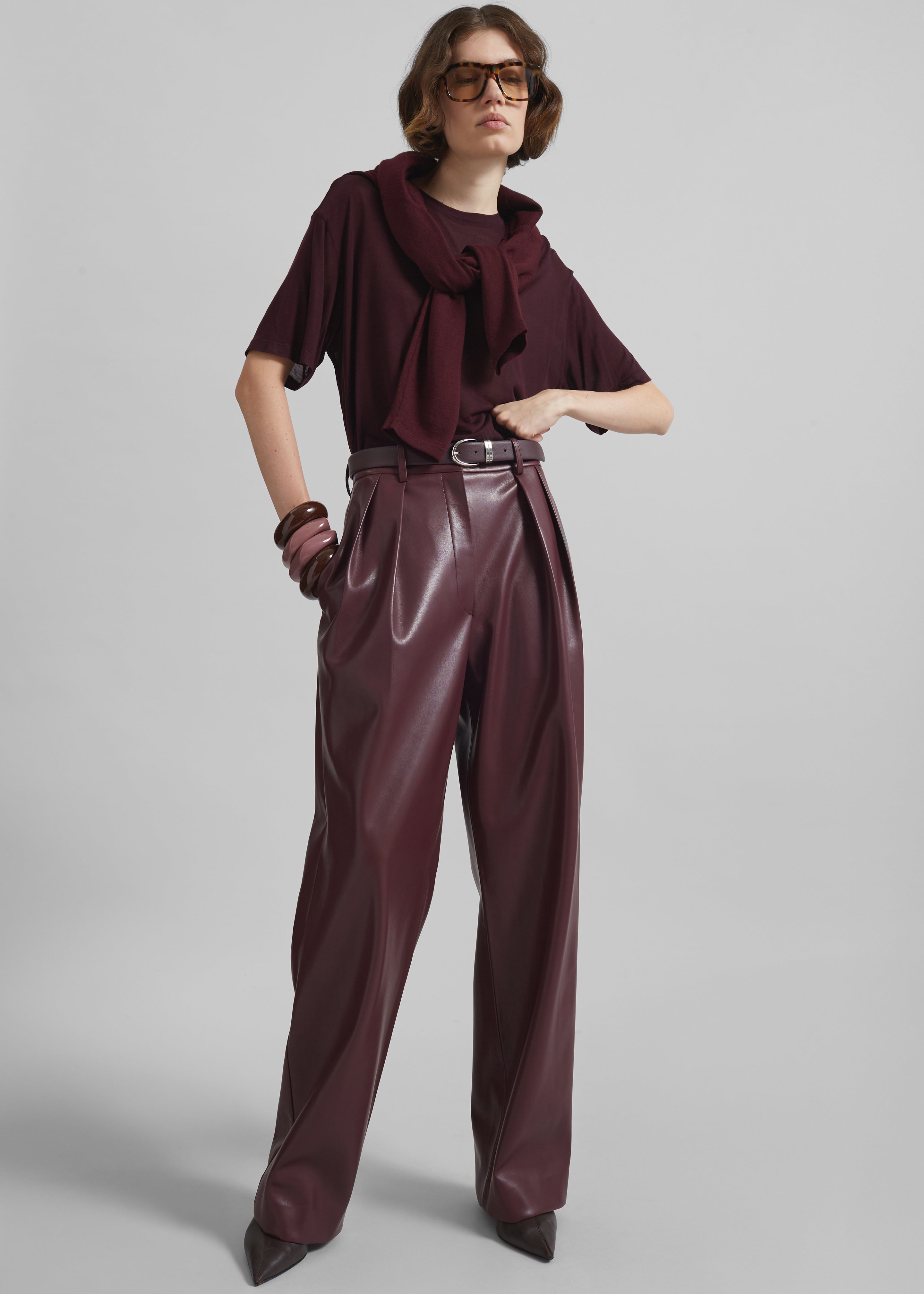 Helsinki Faux Leather Pants - Burgundy - 7