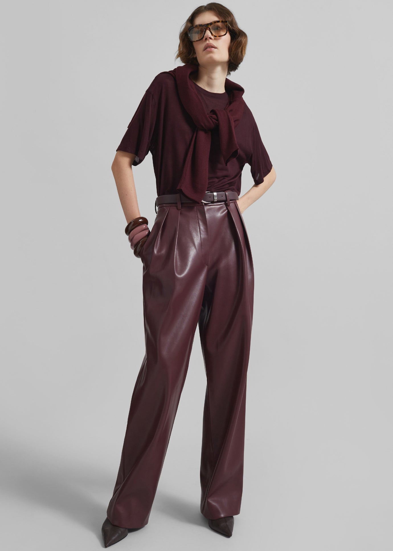 Helsinki Faux Leather Pants - Burgundy - 1