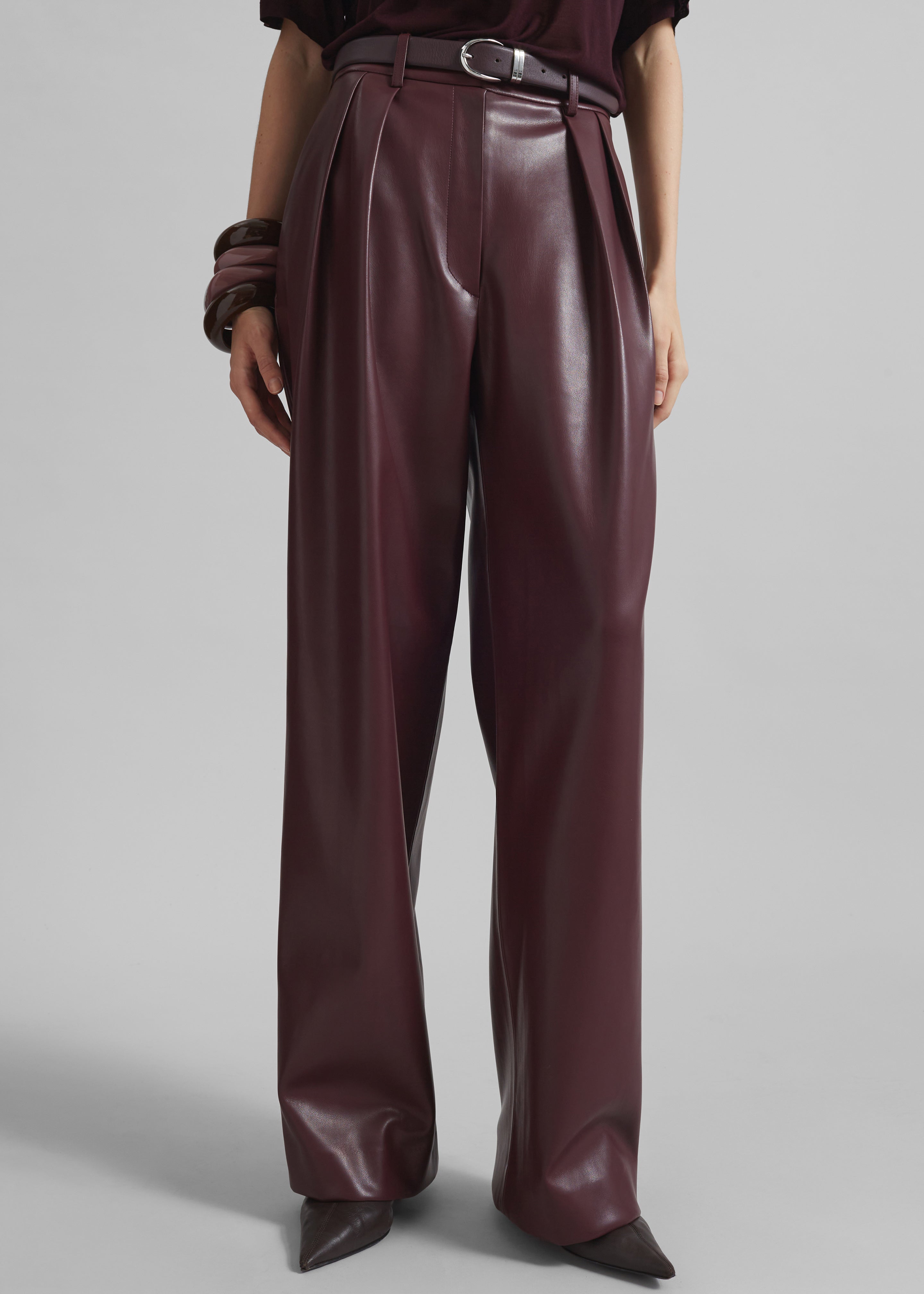 Helsinki Faux Leather Pants - Burgundy - 3