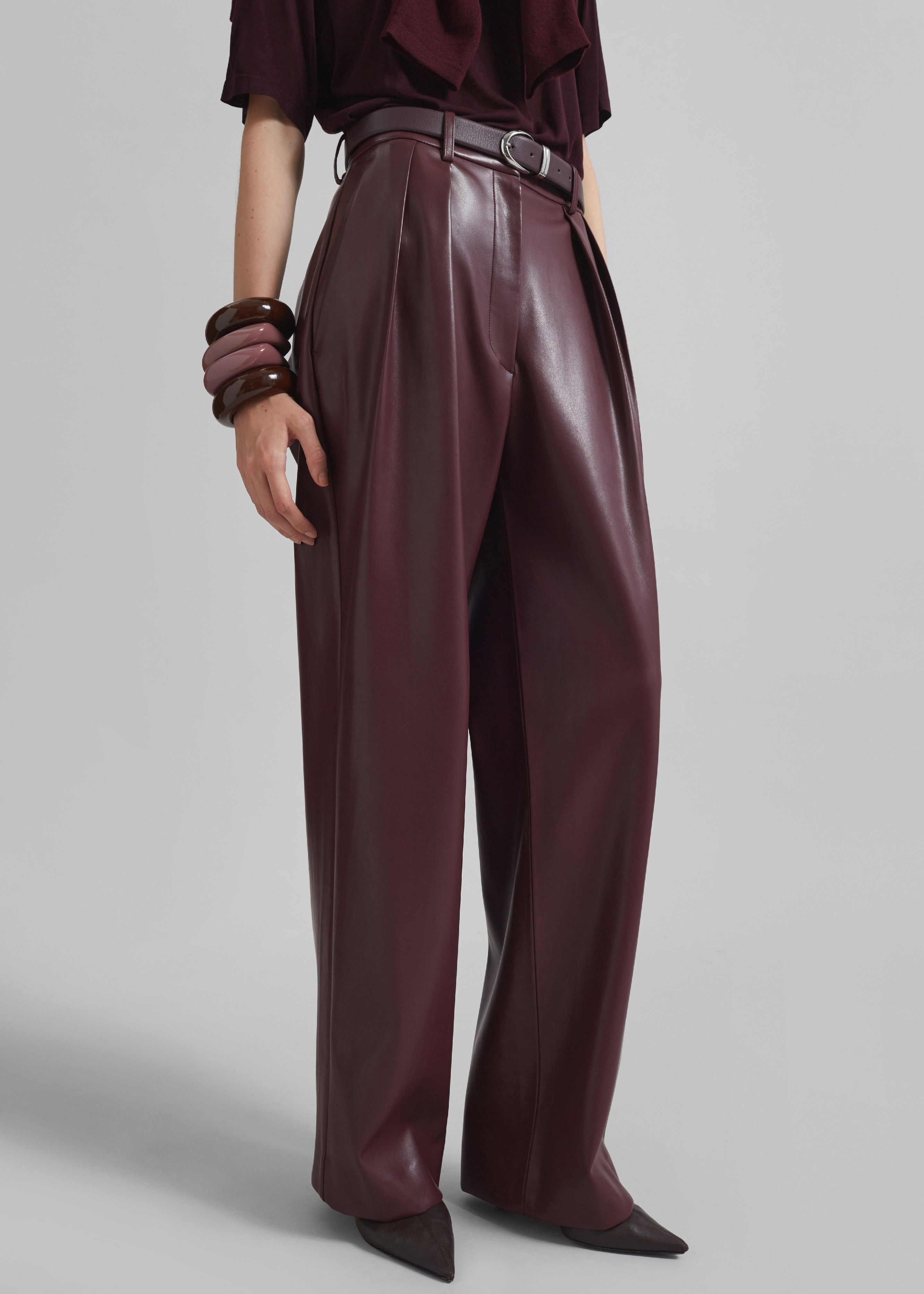 Helsinki Faux Leather Pants - Burgundy - 1