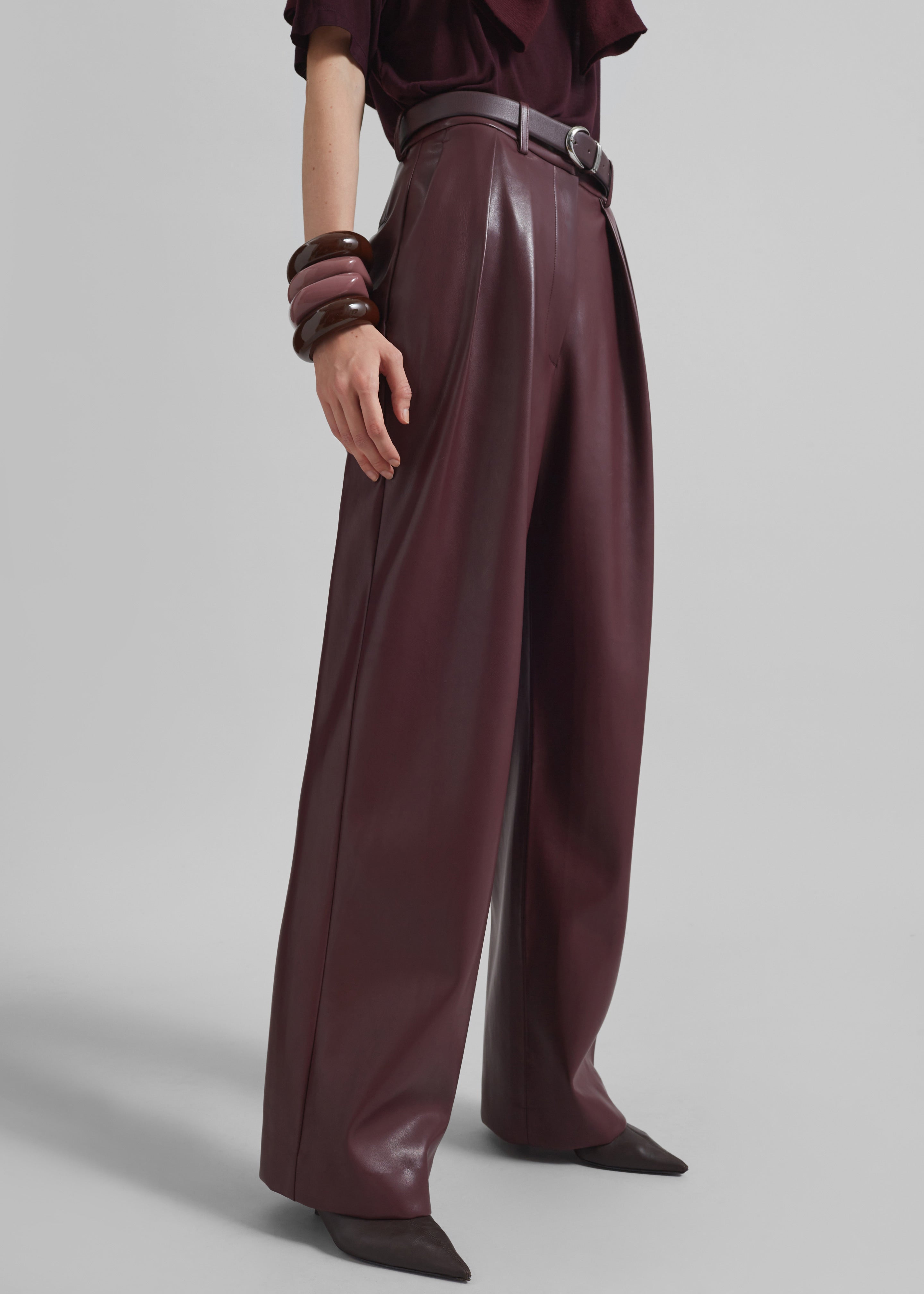 Helsinki Faux Leather Pants - Burgundy - 6