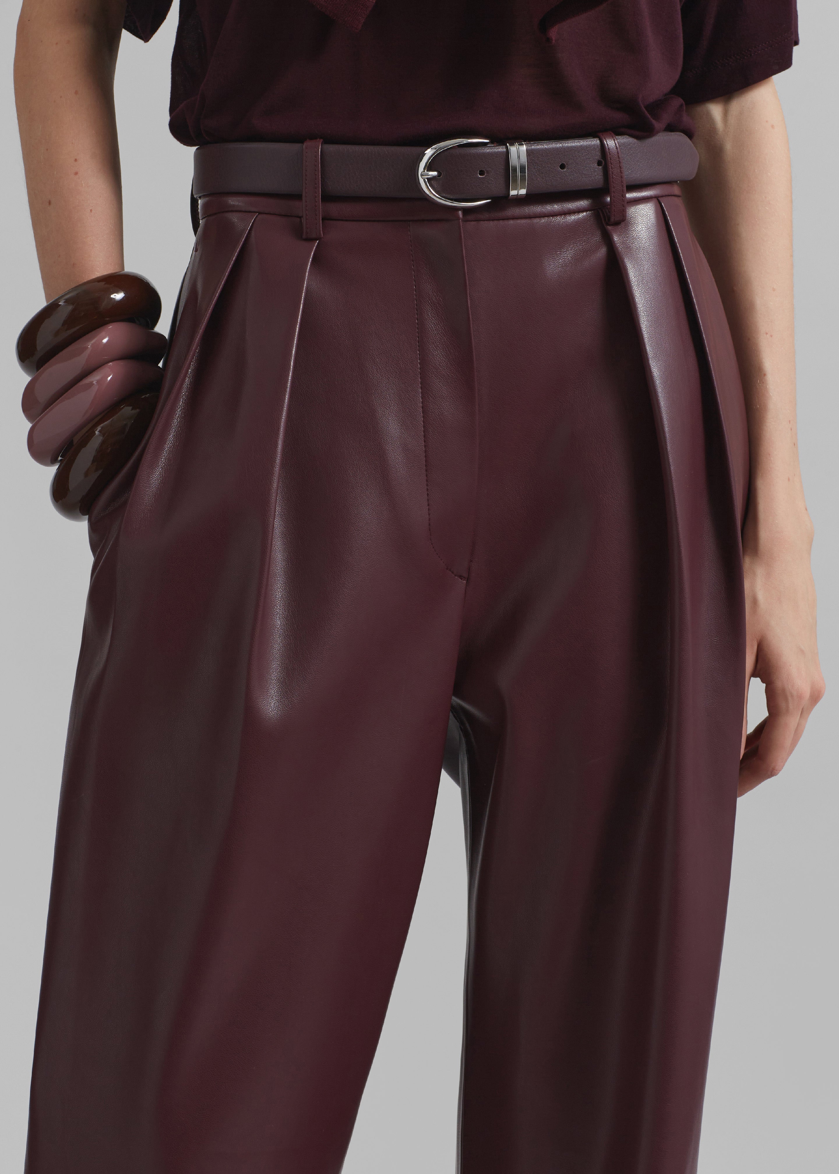 Helsinki Faux Leather Pants - Burgundy - 4