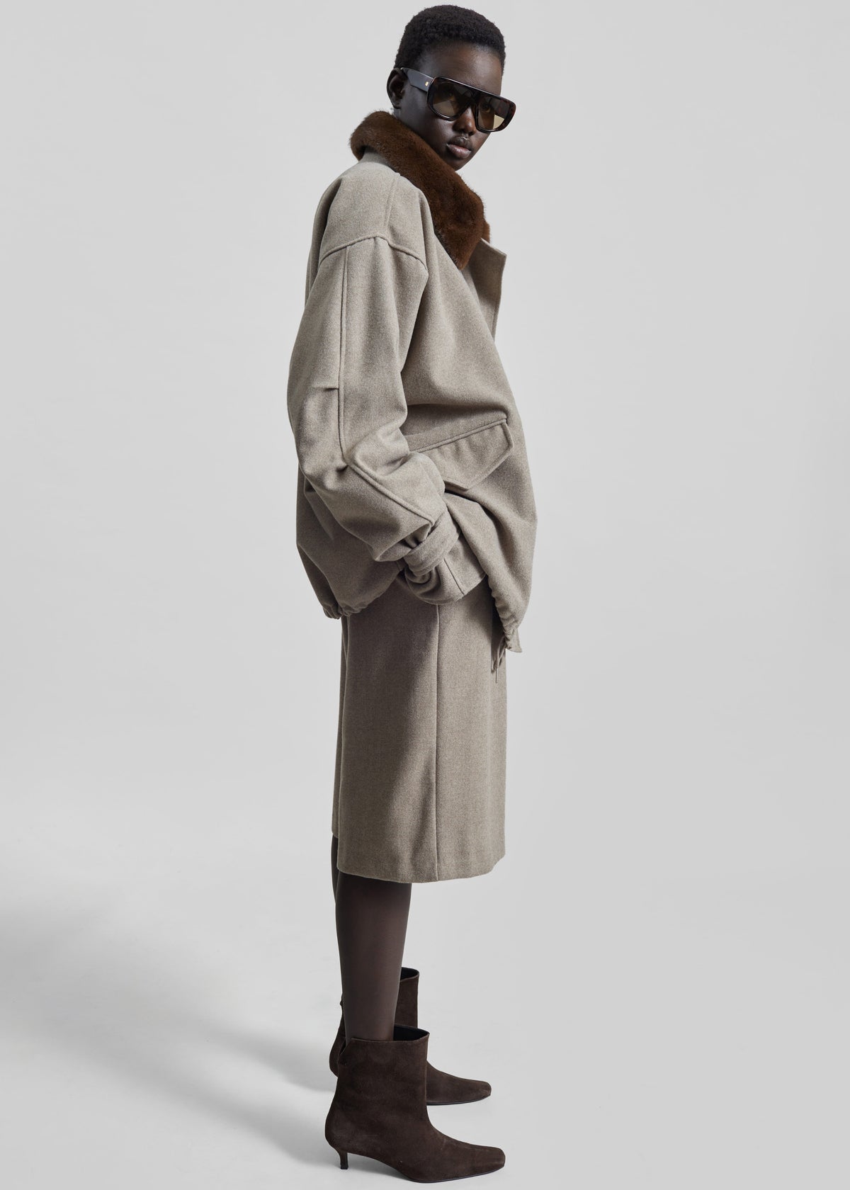 Hemavan Faux Fur Lined Jacket - Taupe - 6