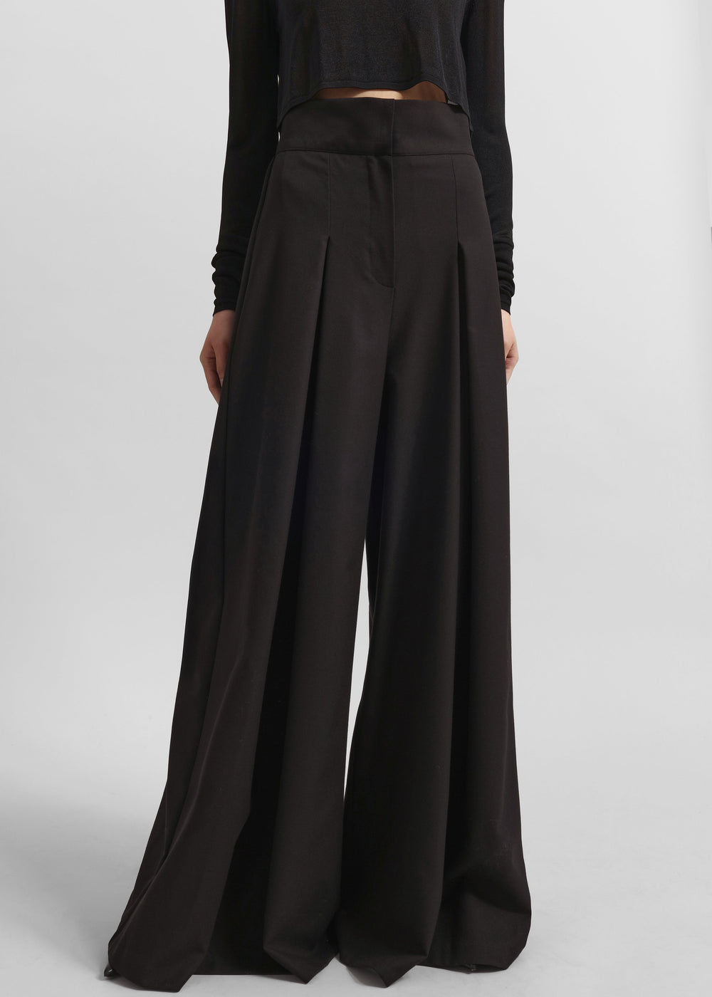 Hemer Pleated Wide Leg Trousers - Black - 1