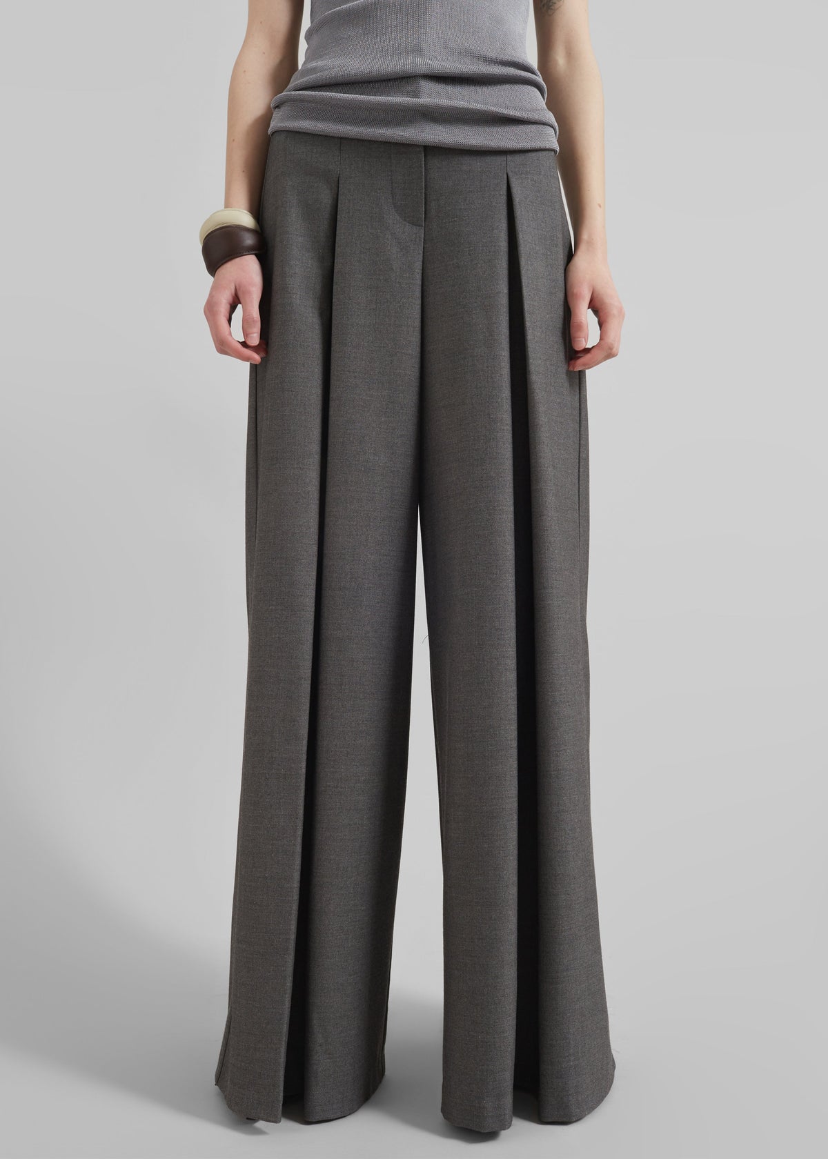 Hemer Pleated Wide Leg Trousers - Grey - 5