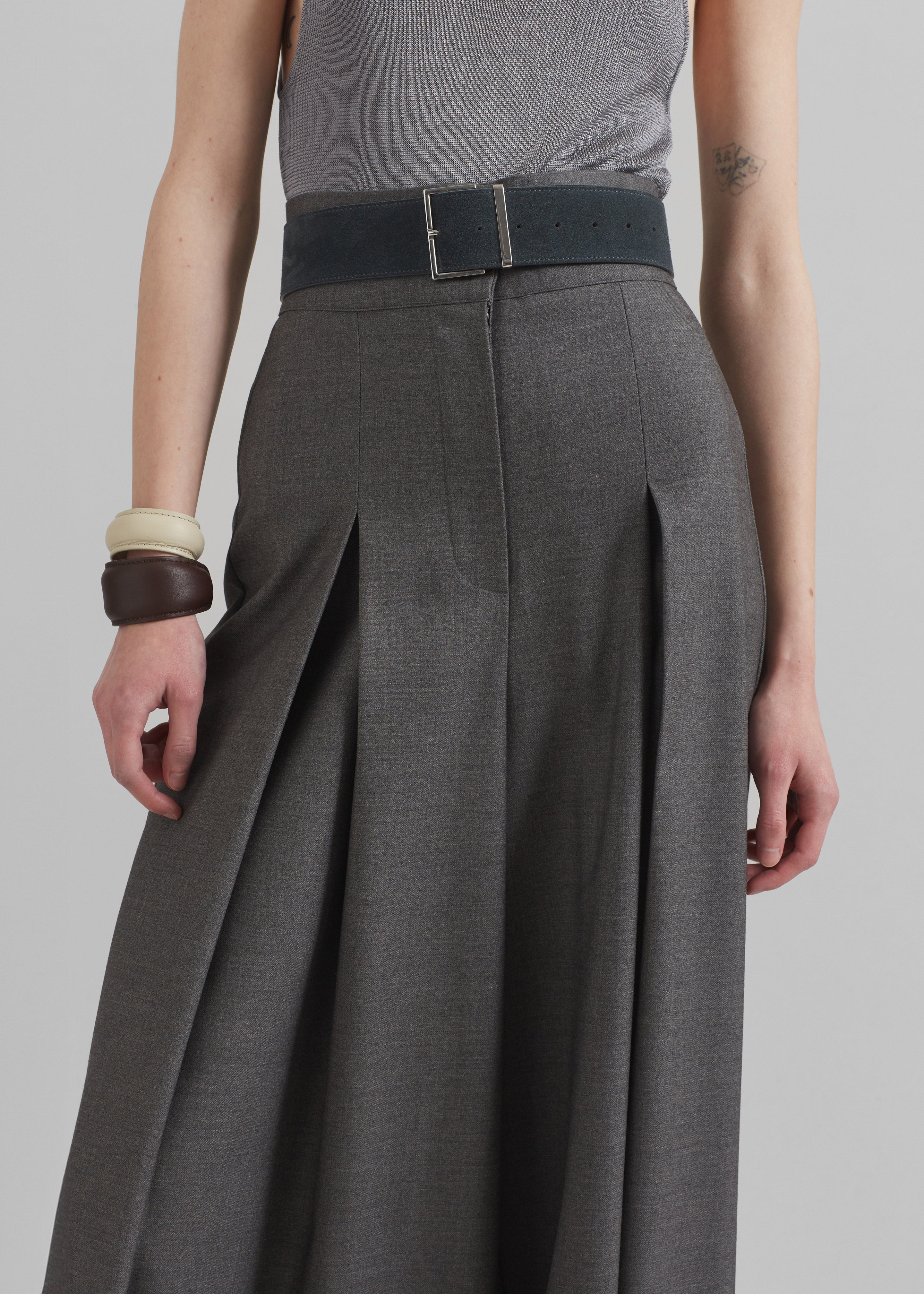 Hemer Pleated Wide Leg Trousers - Grey - 3