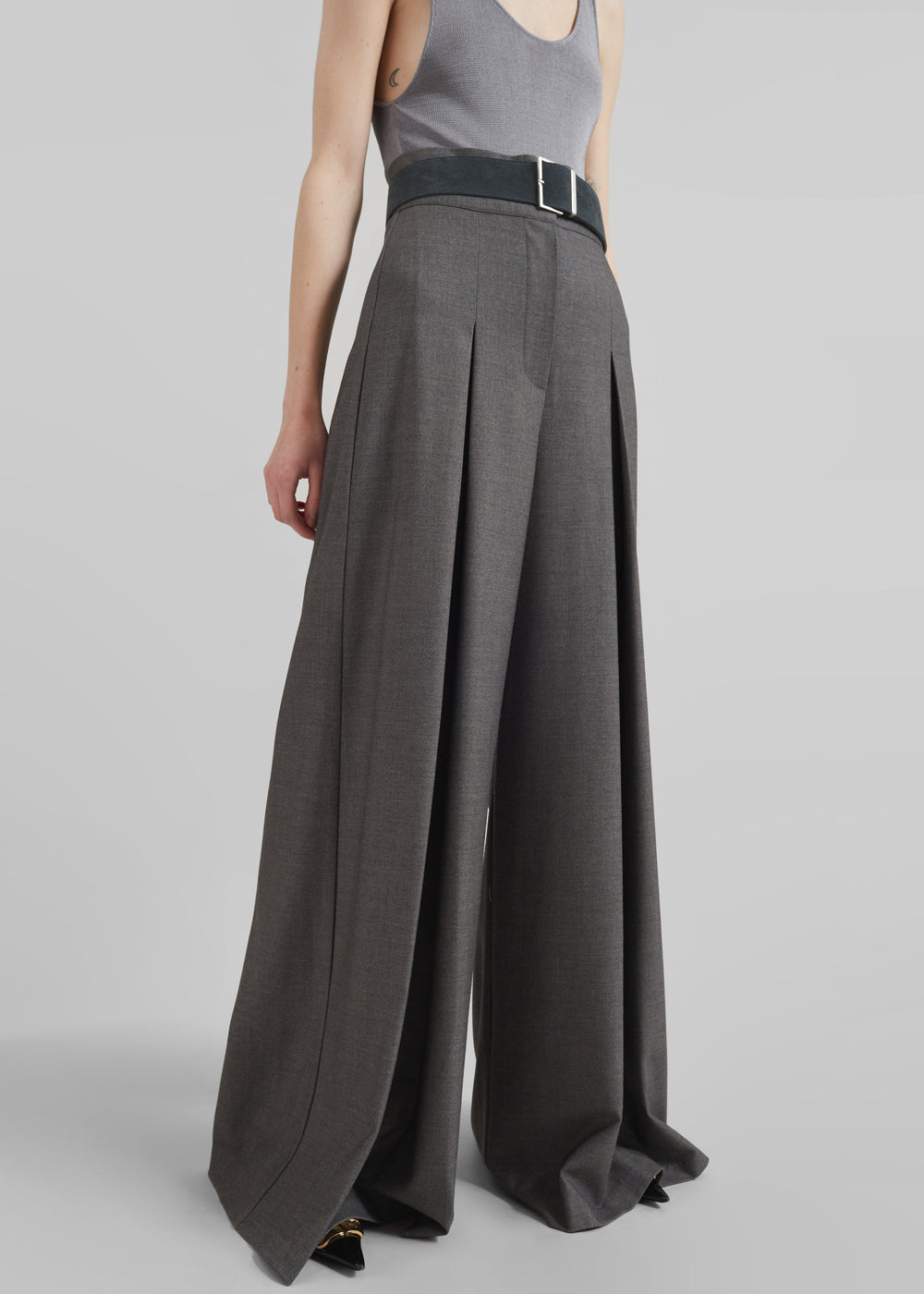 Hemer Pleated Wide Leg Trousers - Grey - 1