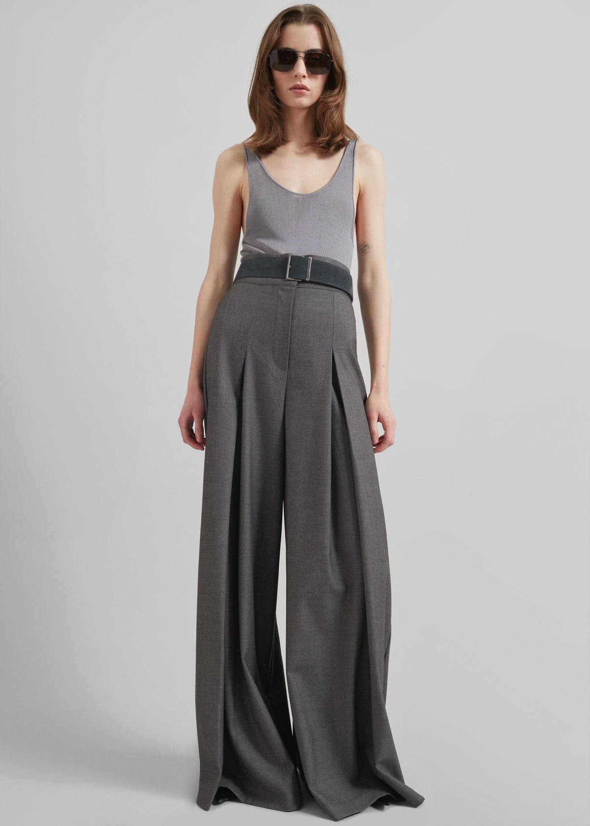 Hemer Pleated Wide Leg Trousers - Grey - 6