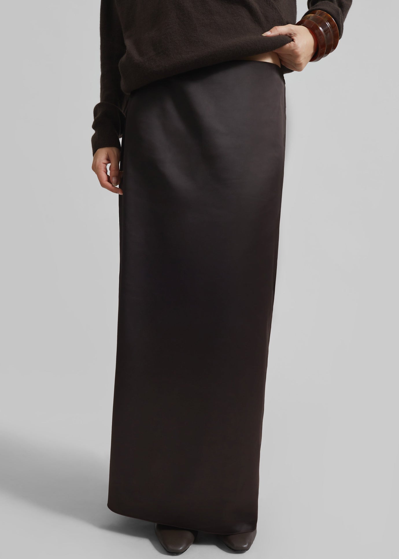 Hencil Satin Maxi Skirt - Brown