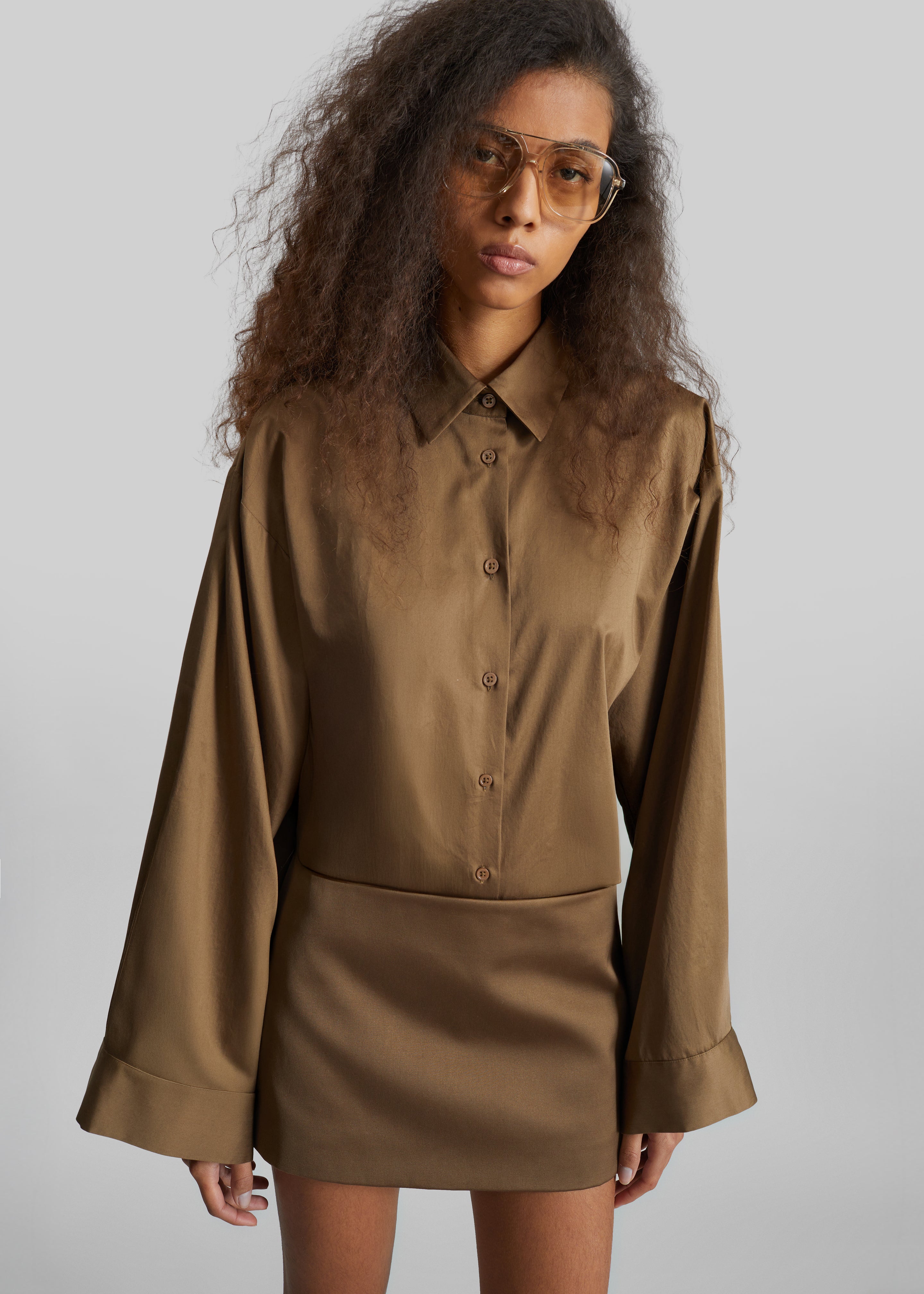 Hera Satin Mini Skirt - Brown - 3