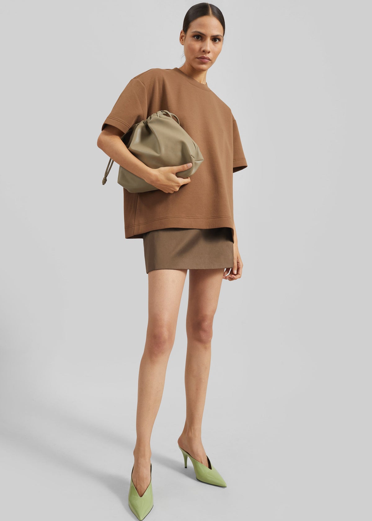 Hera Satin Mini Skirt - Brown - 3