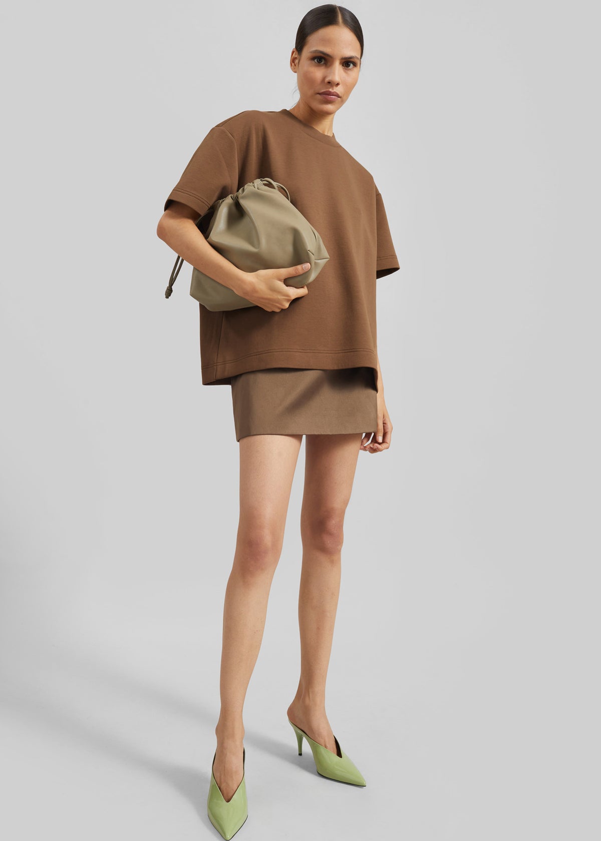 Hera Satin Mini Skirt - Brown - 5