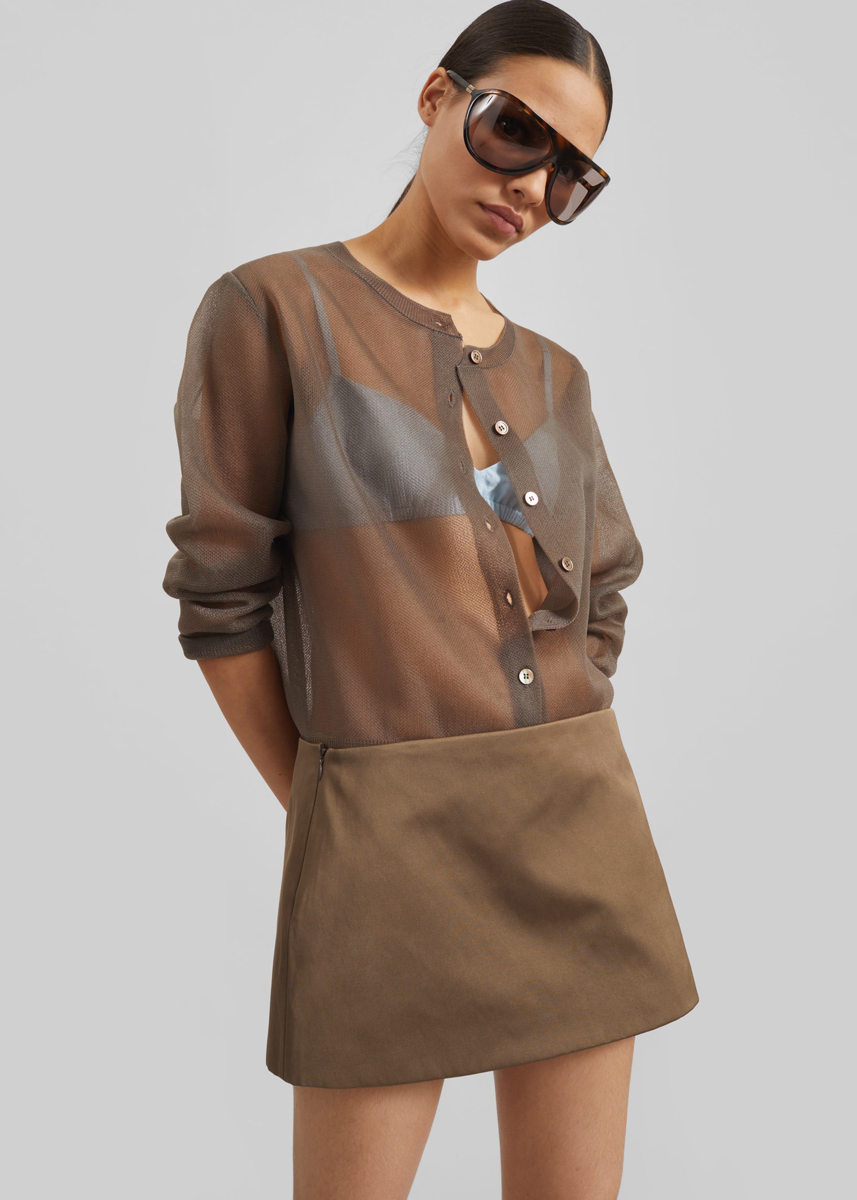 Hera Satin Mini Skirt - Brown - 5