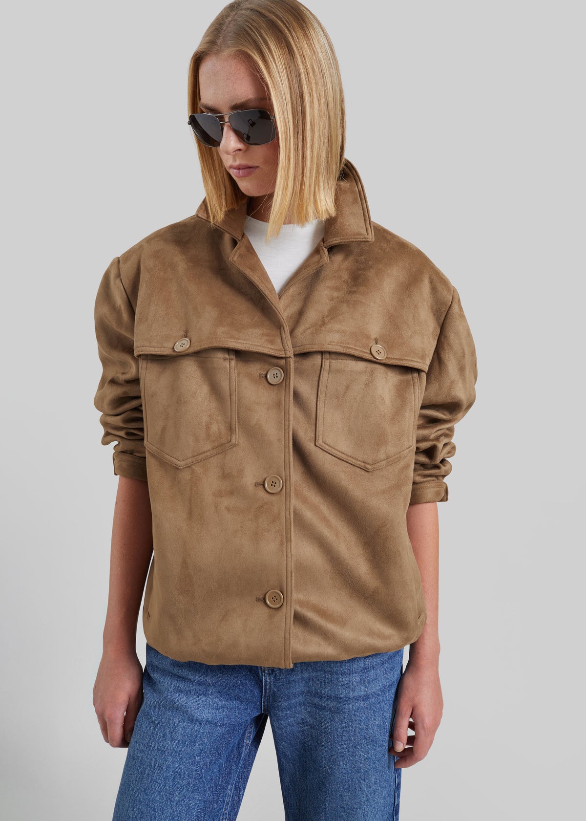 Hester Faux Suede Jacket - Camel - 7