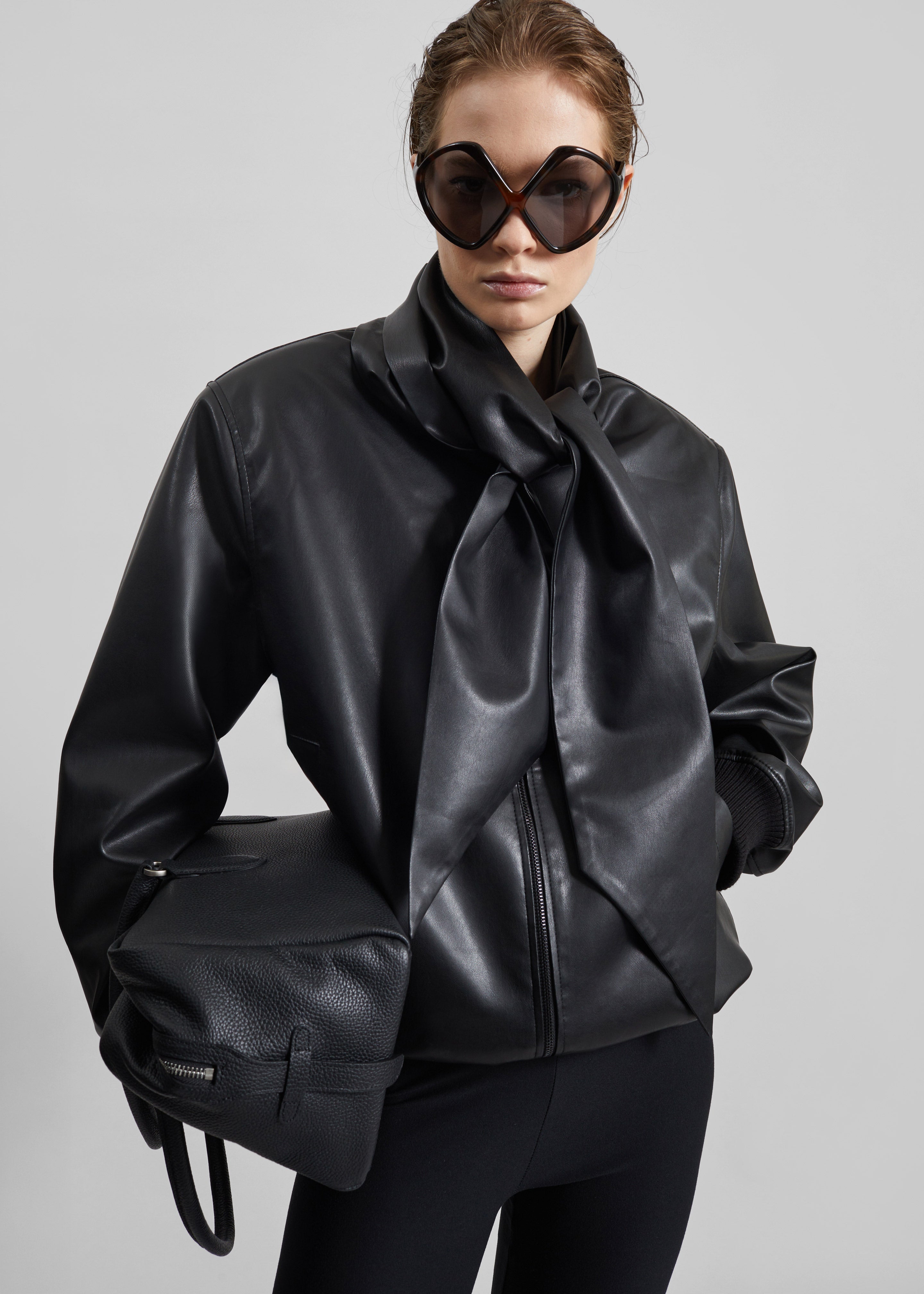 Hirson Faux Leather Scarf Jacket - Black - 5