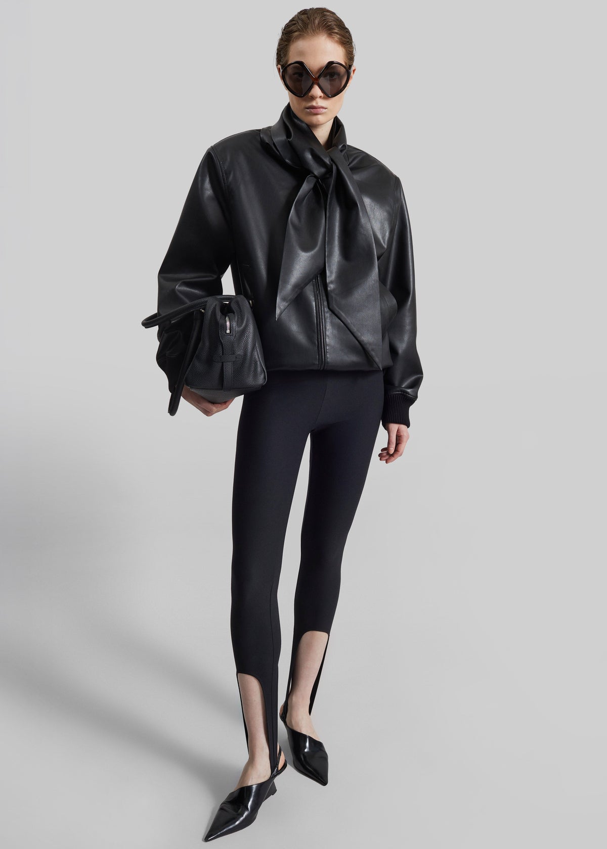 Hirson Faux Leather Scarf Jacket - Black - 3