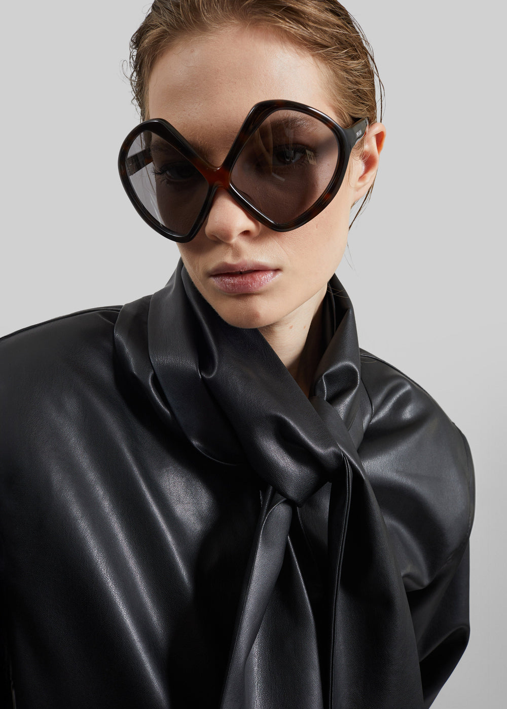 Hirson Faux Leather Scarf Jacket - Black - 1