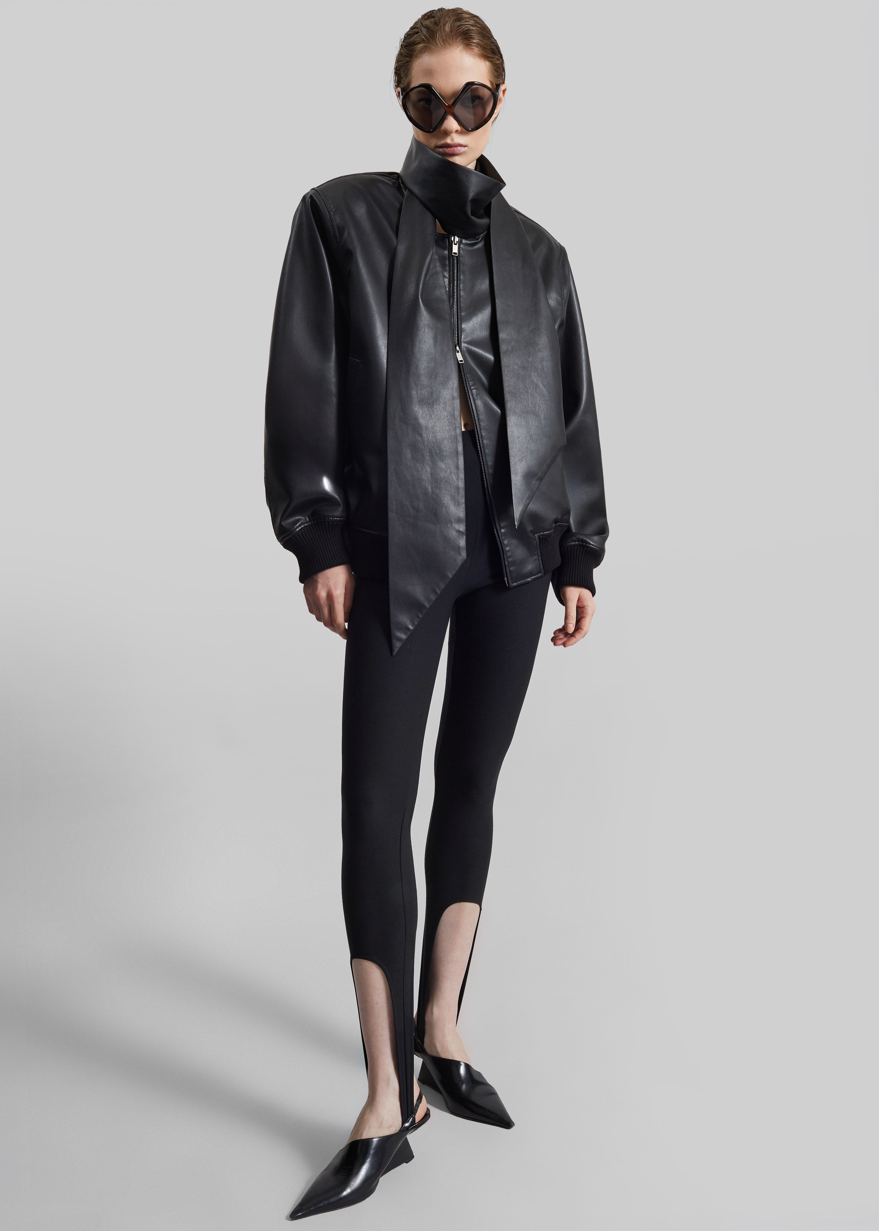 Hirson Faux Leather Scarf Jacket - Black - 4